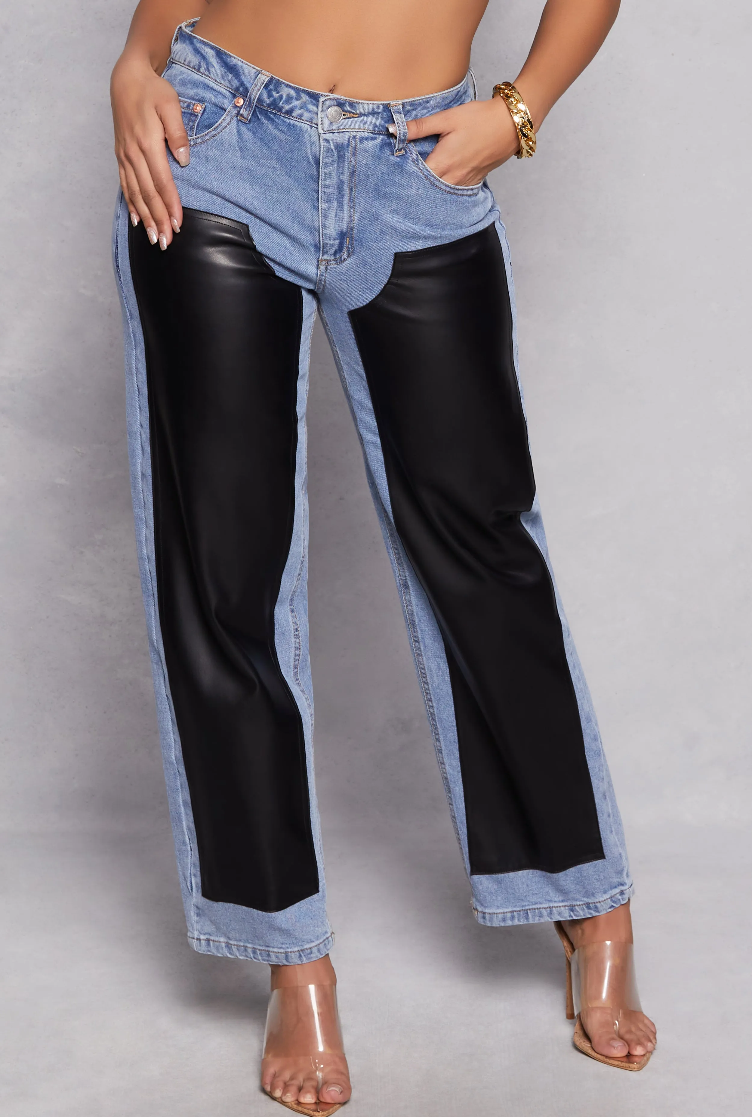 Almost Famous Faux Leather Patchwork Jeans