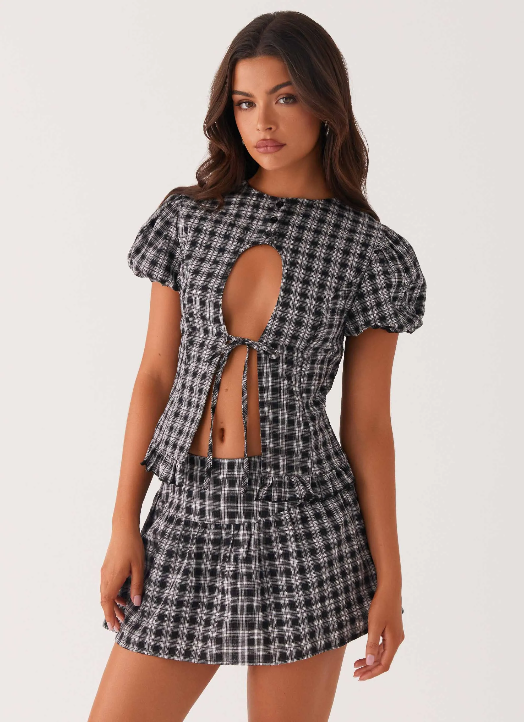 Annie Mini Skirt - White Black Check