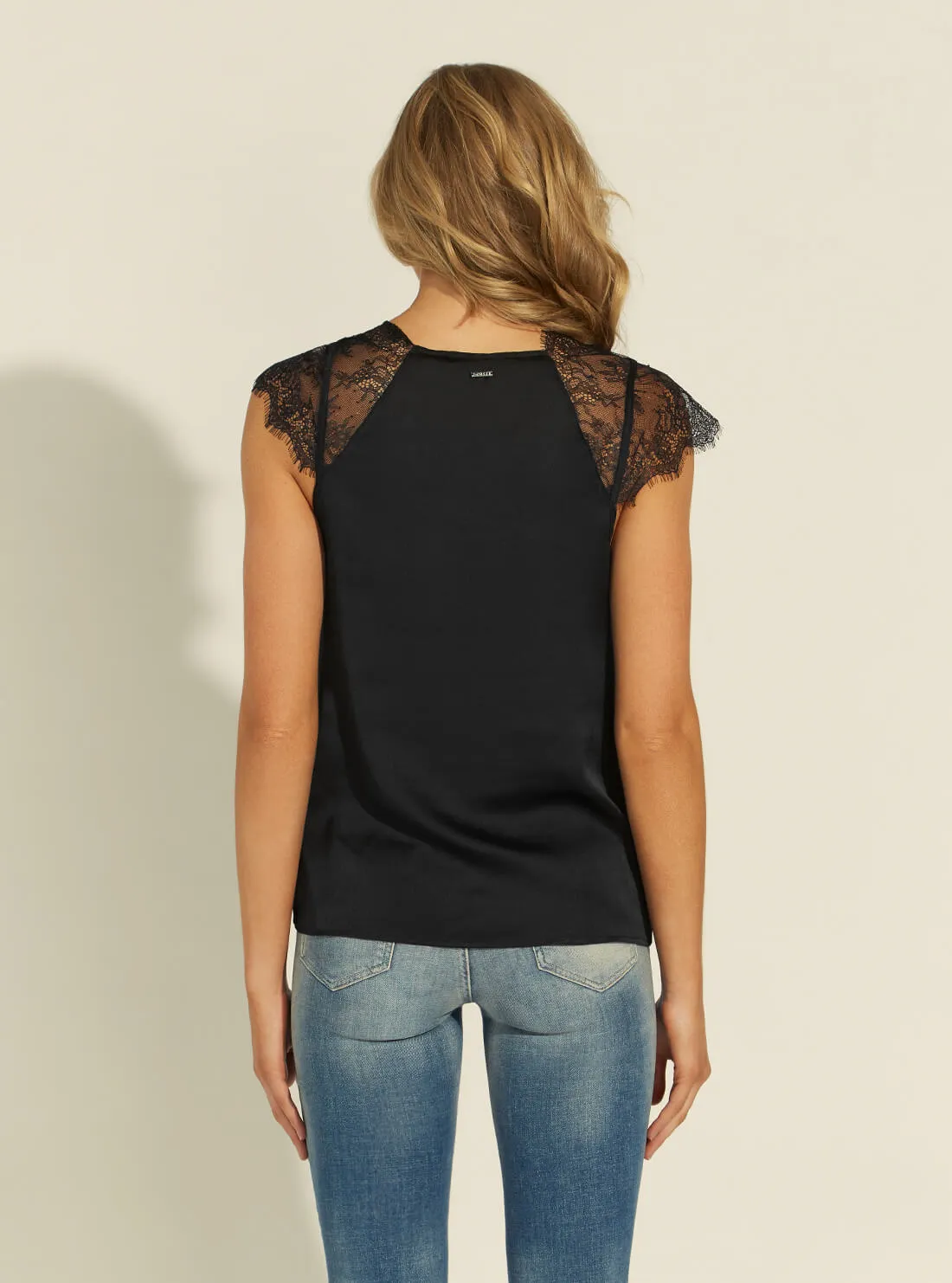 Black Satin Lace Miranda Top
