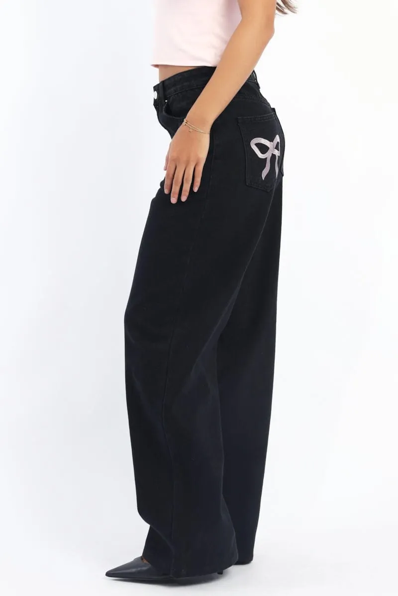 Black Wide Leg Jeans Mid Rise