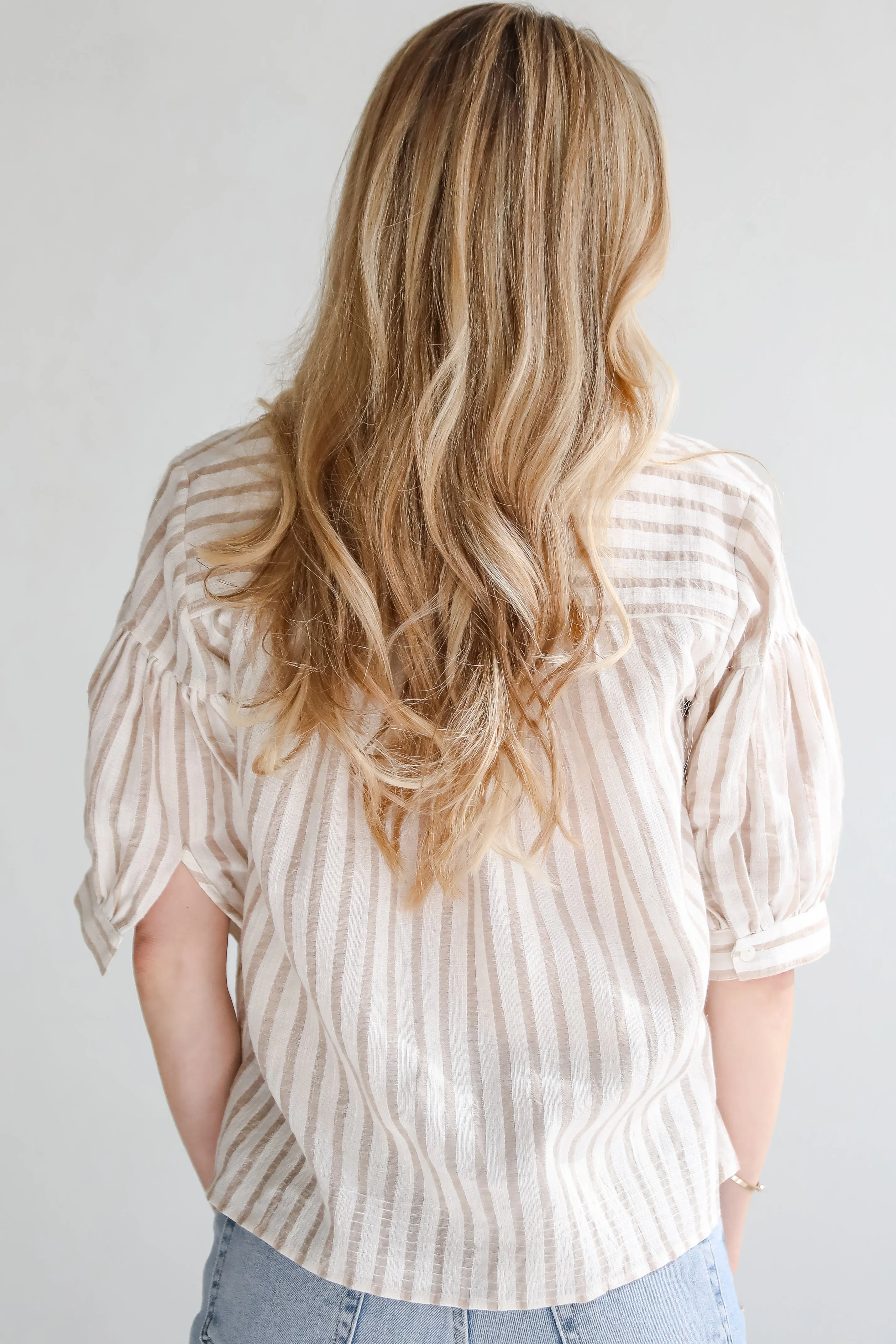 Blissfully Beaming Taupe Striped Blouse