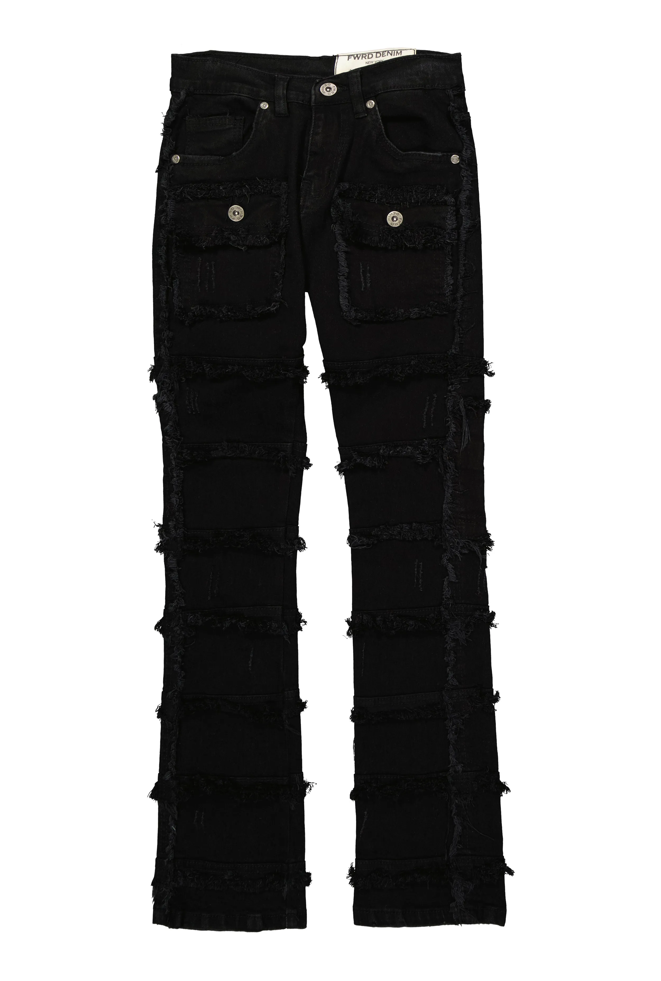 Boys Distressed Frayed Patchwork Jeans