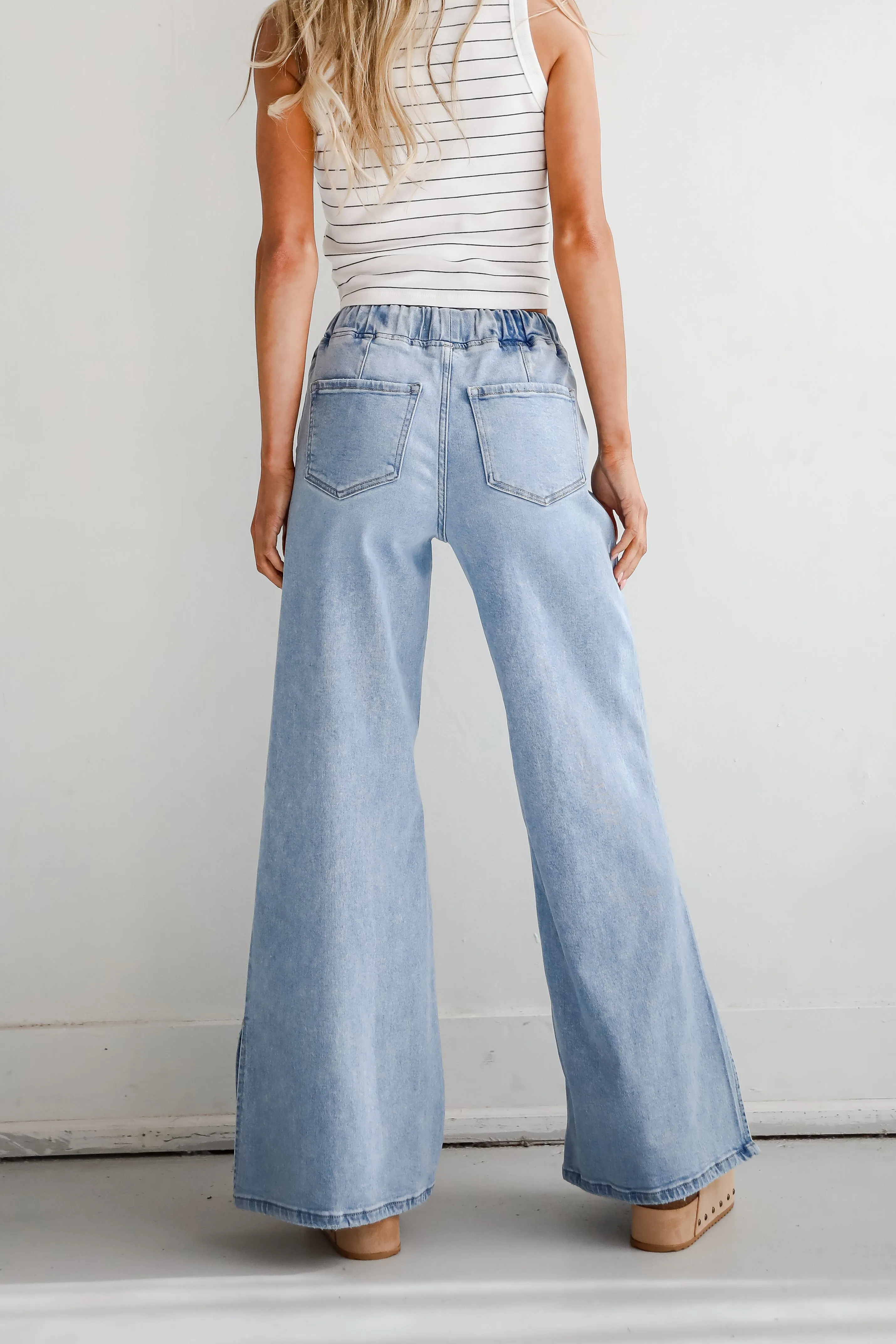 Carla Light Wash High-Rise Drawstring Waist Wide Leg Jeans