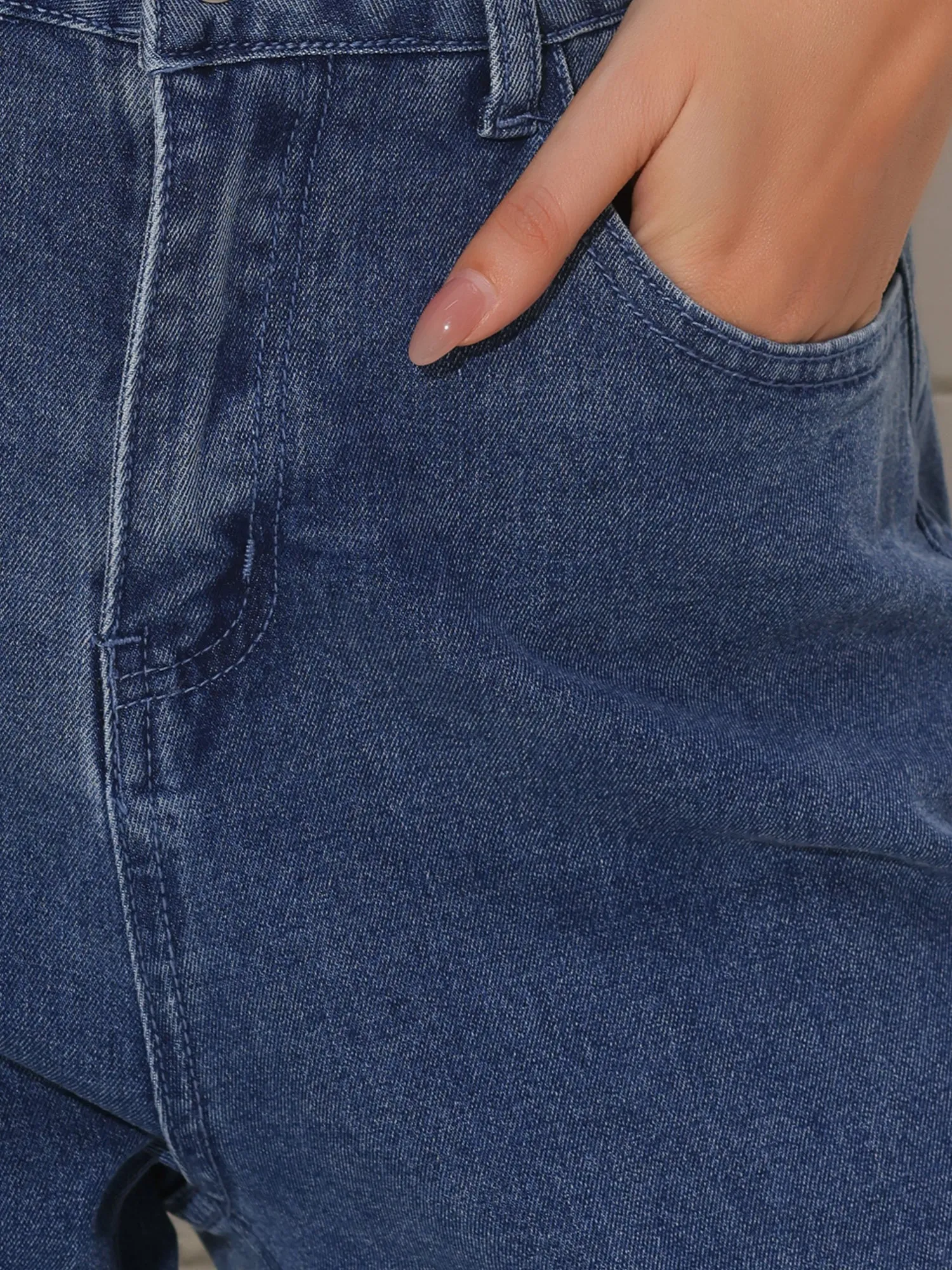 Casual High Rise Straight Leg Denim Pants Stretchy Jeans