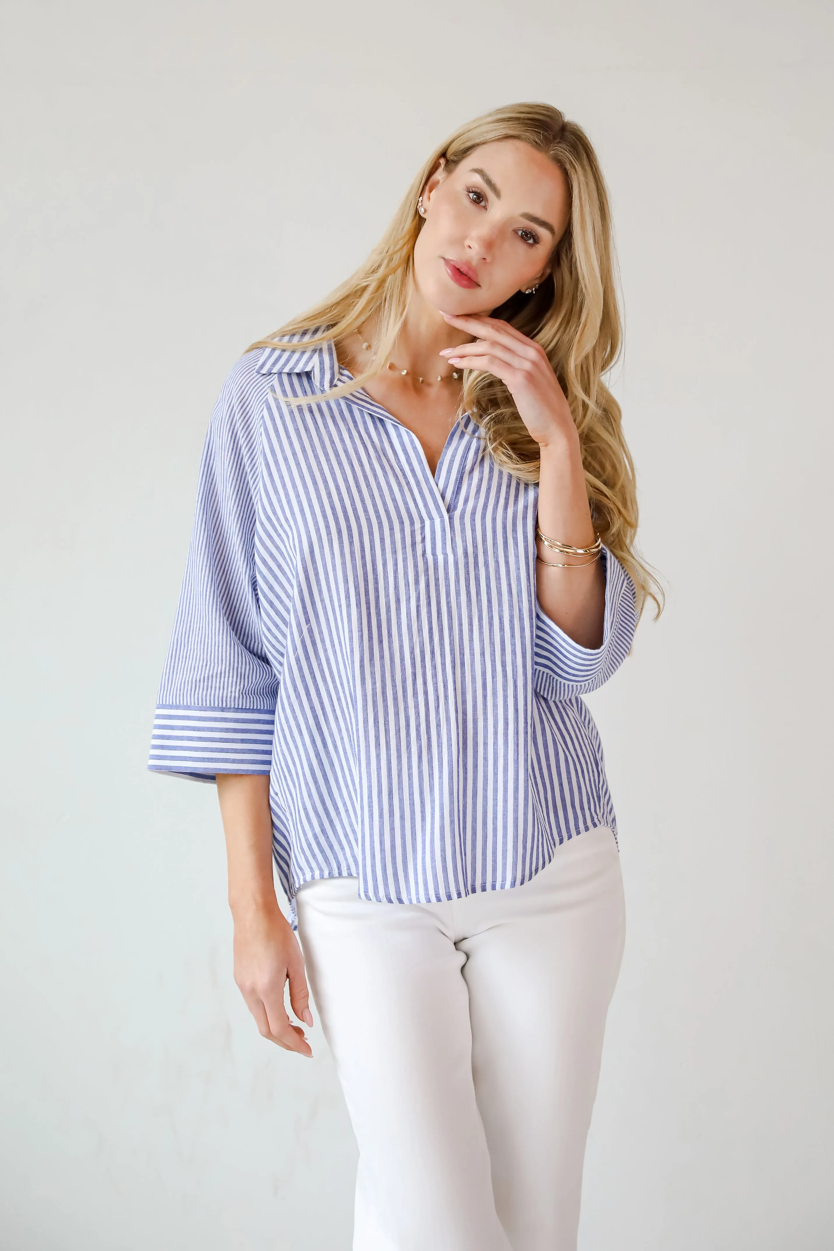 Constantly Trendy Denim Striped Blouse