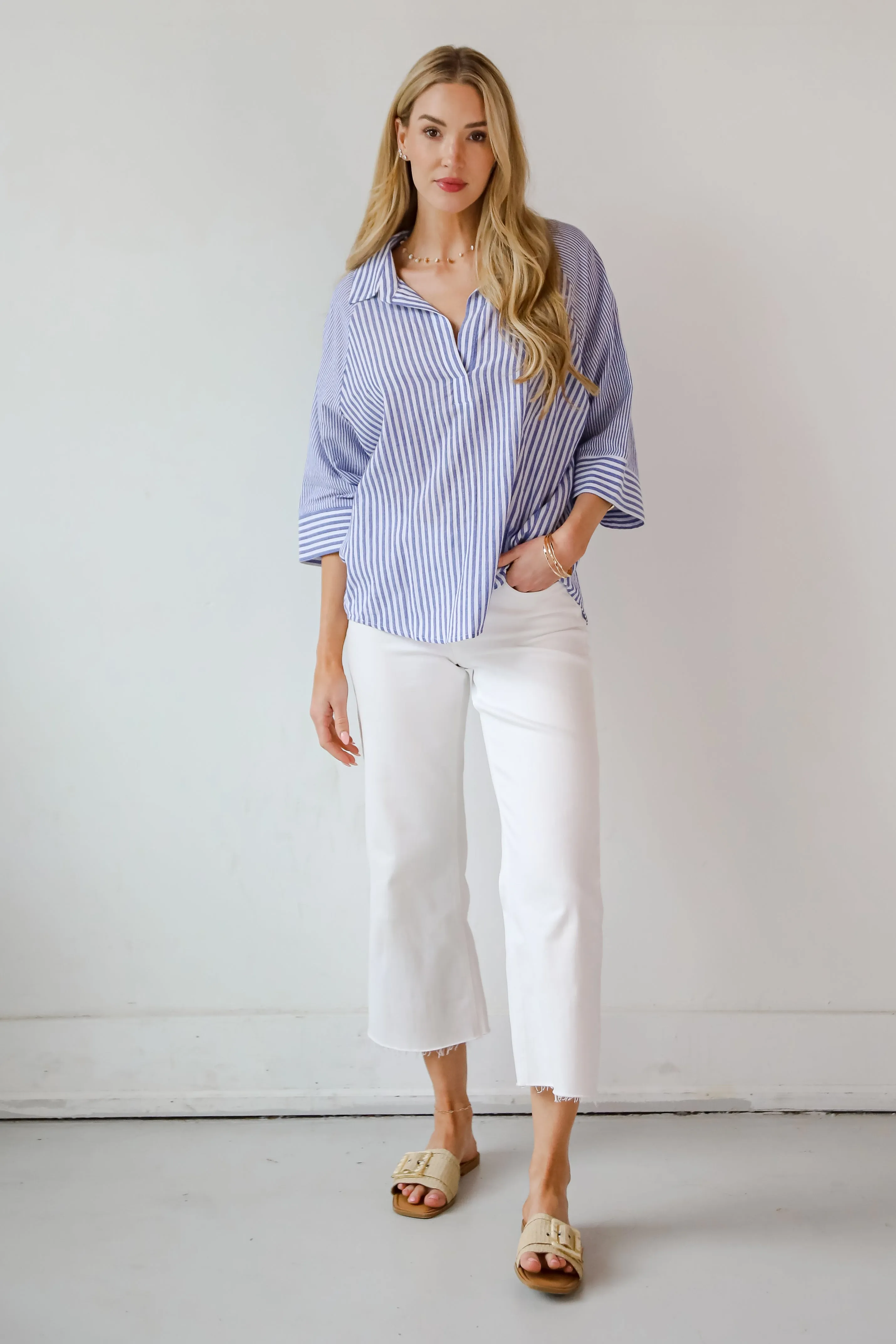 Constantly Trendy Denim Striped Blouse