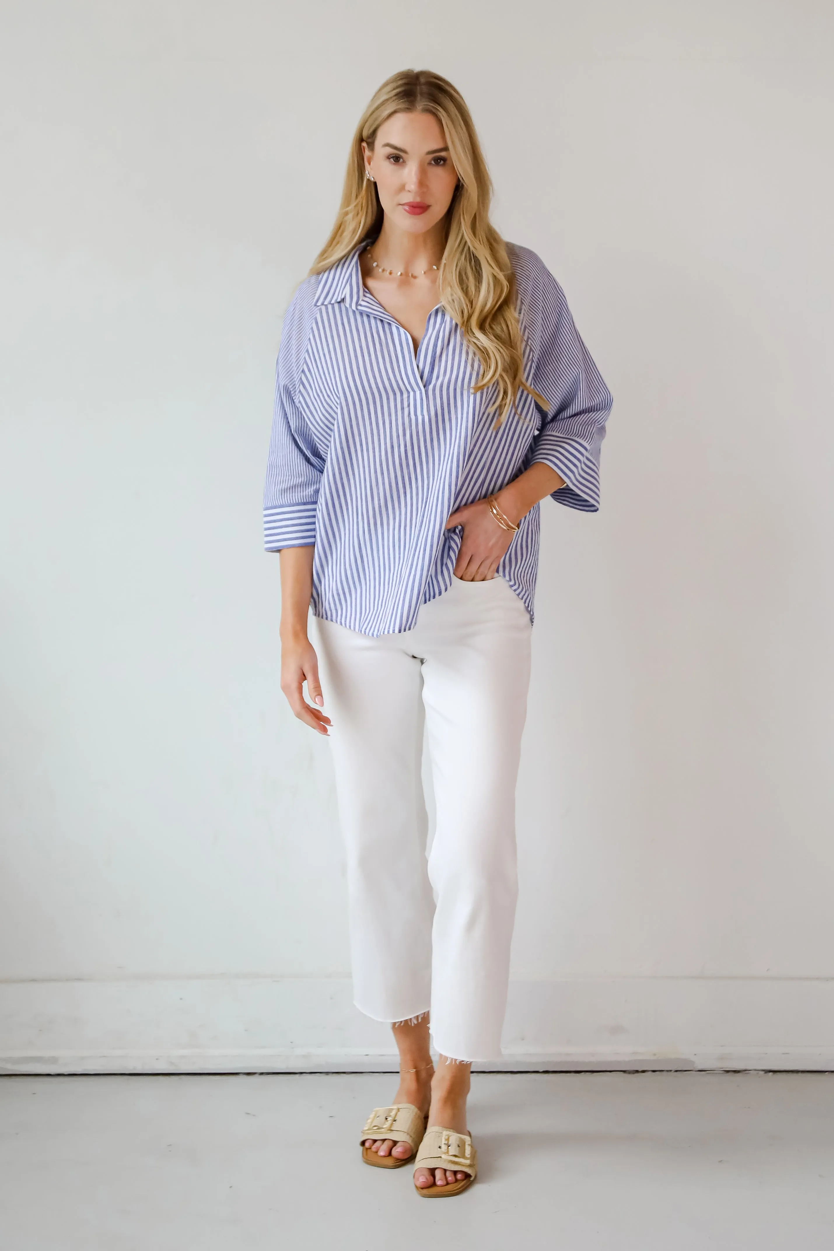 Constantly Trendy Denim Striped Blouse