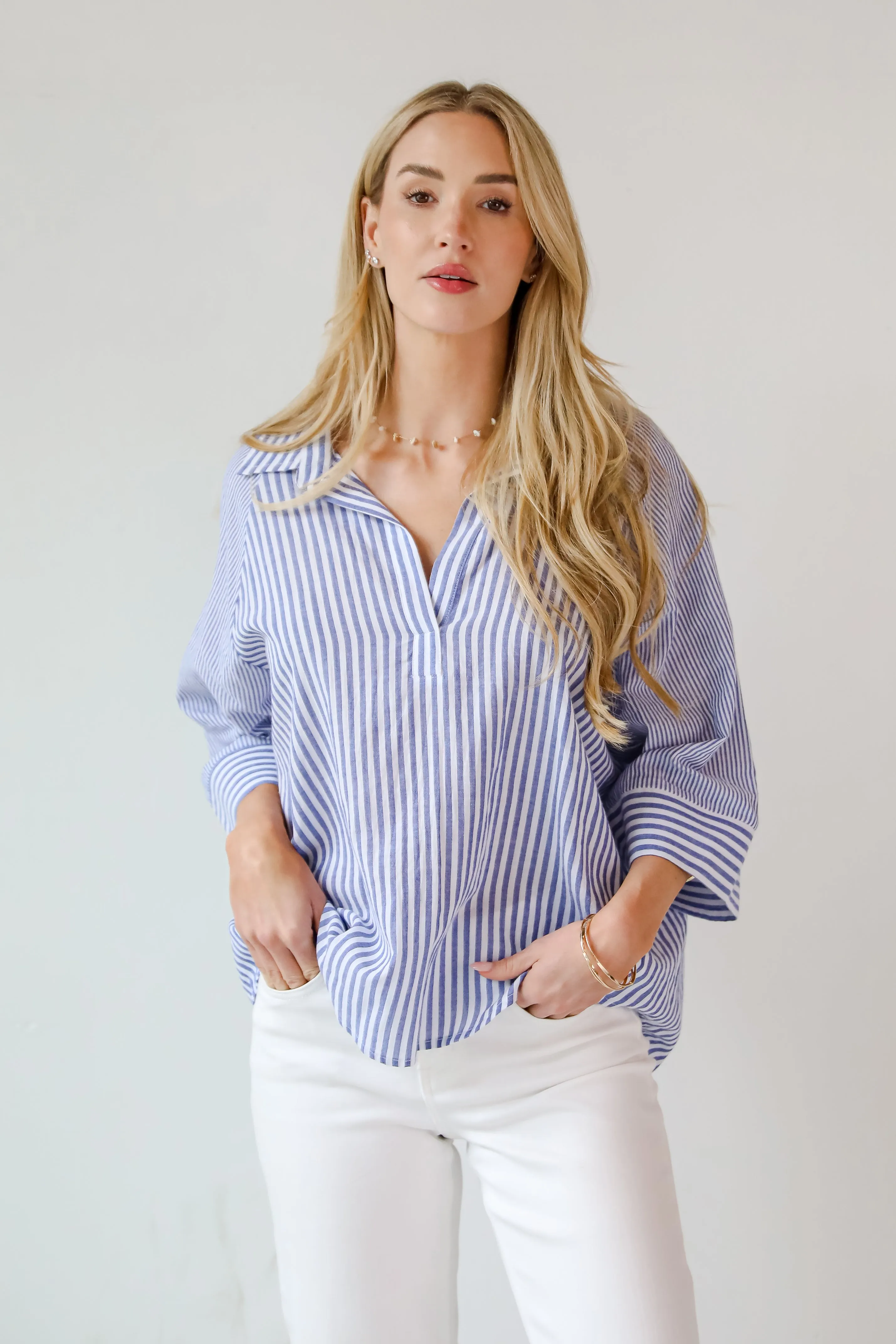 Constantly Trendy Denim Striped Blouse