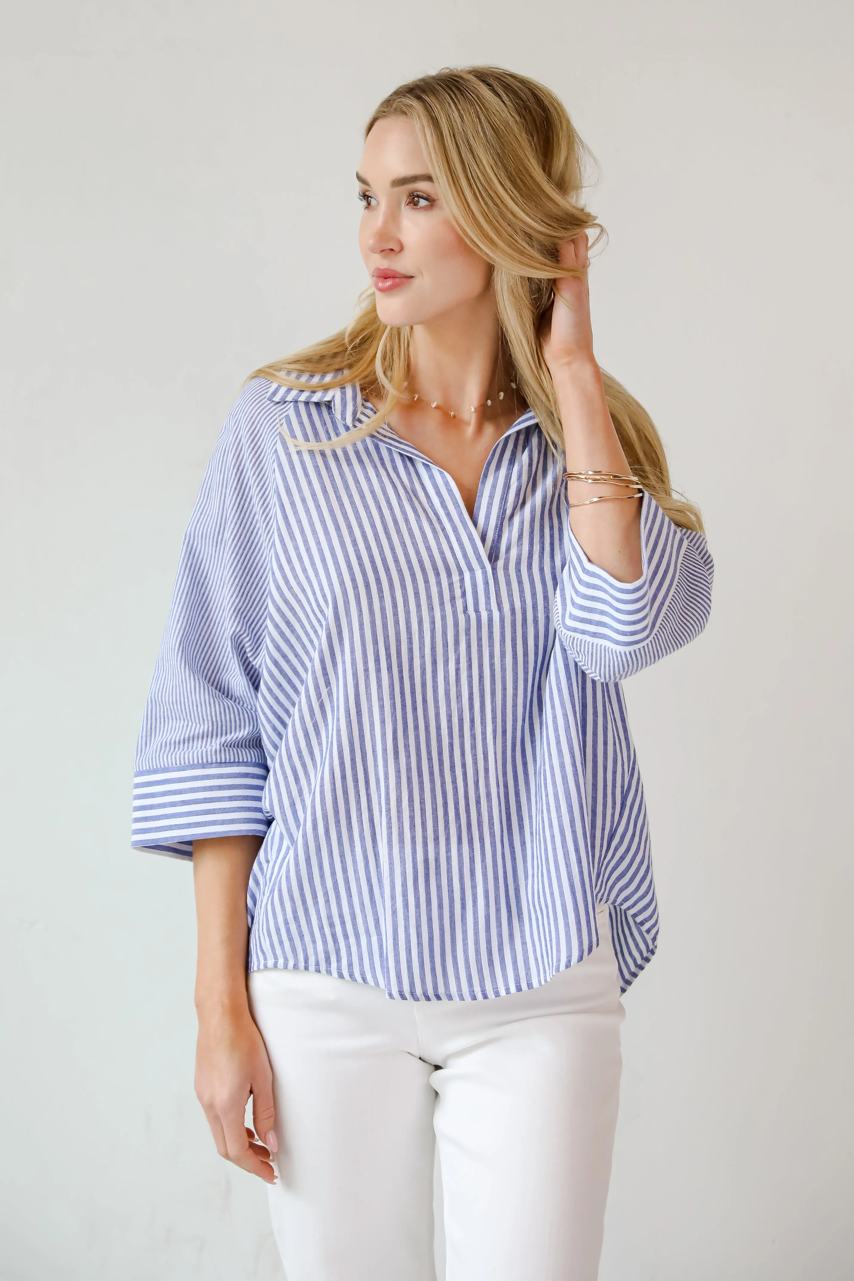 Constantly Trendy Denim Striped Blouse