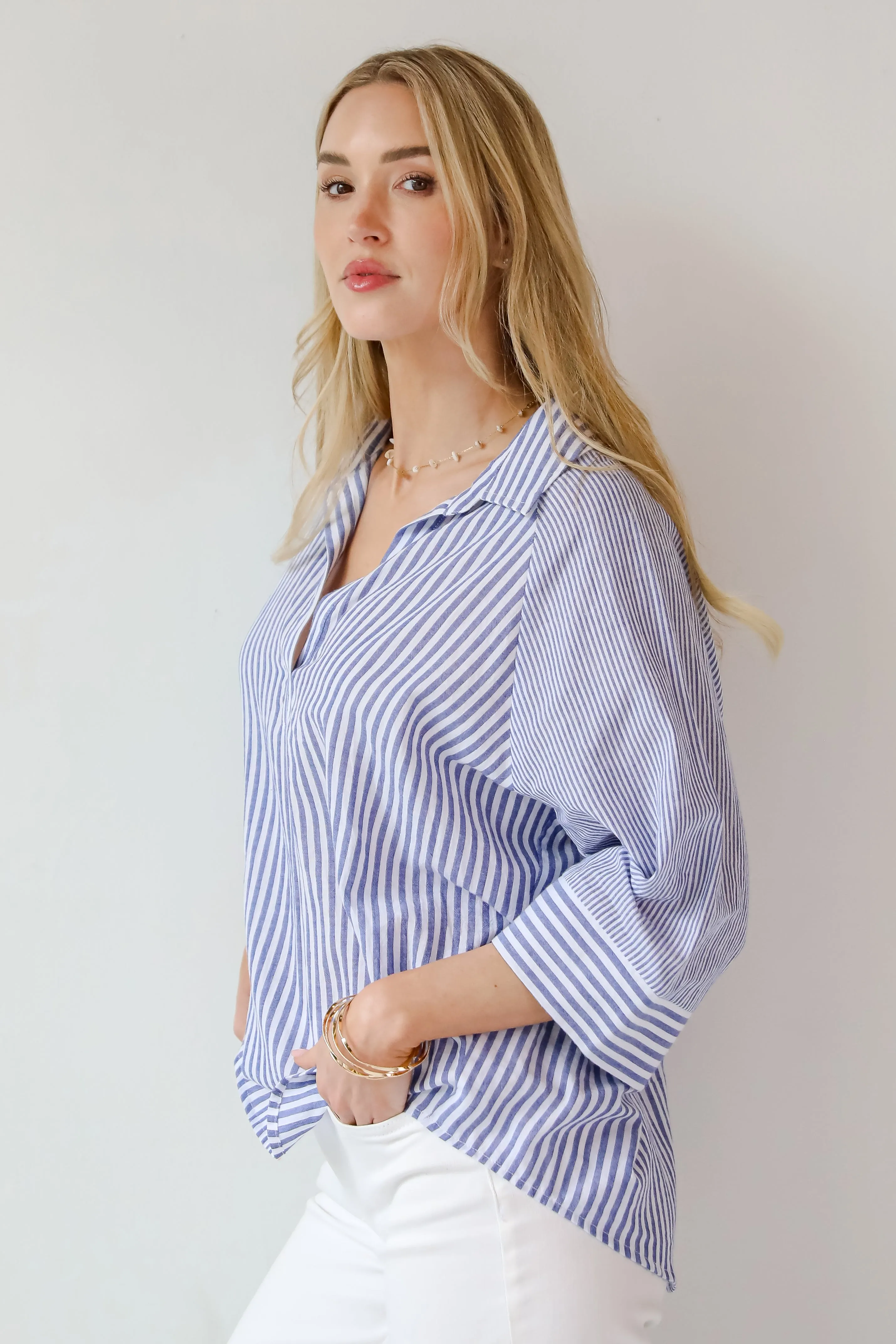 Constantly Trendy Denim Striped Blouse