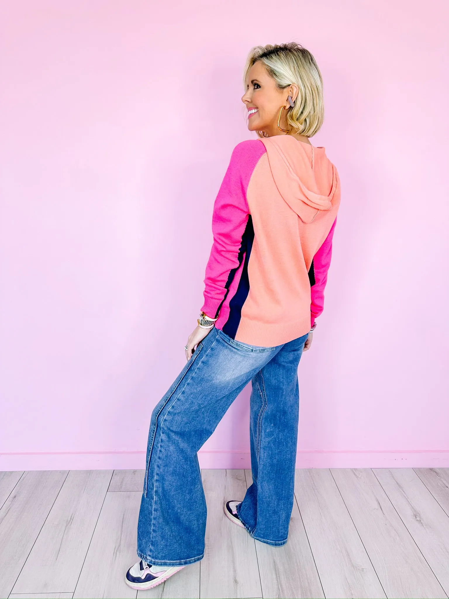 COOL IN COLORBLOCK HOODIE SWEATER - PINK