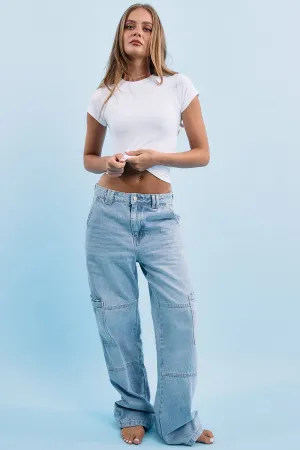 Denim Cargo Denim Jeans Mid Rise