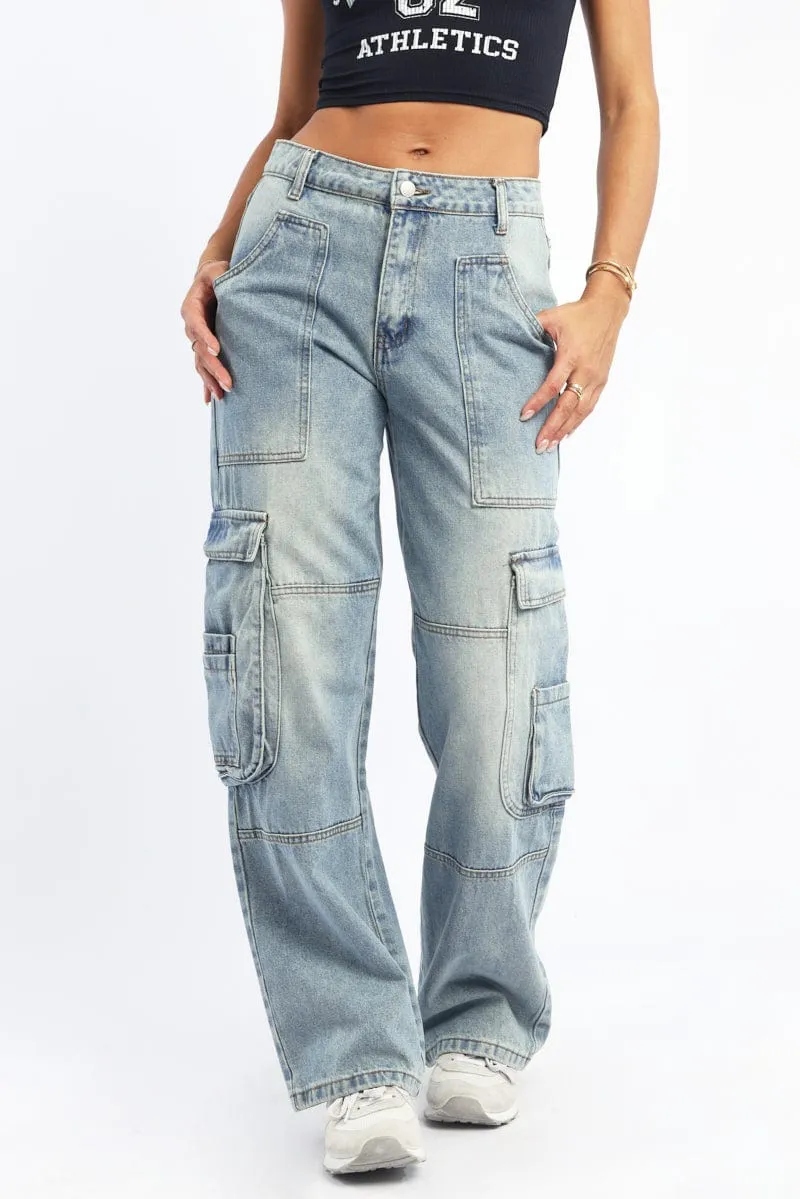 Denim Cargo Jeans Low Rise