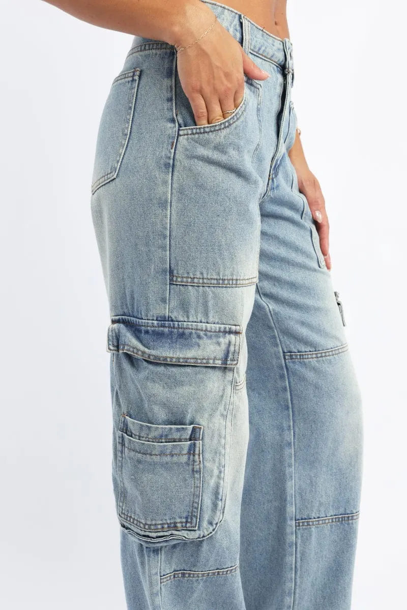 Denim Cargo Jeans Low Rise
