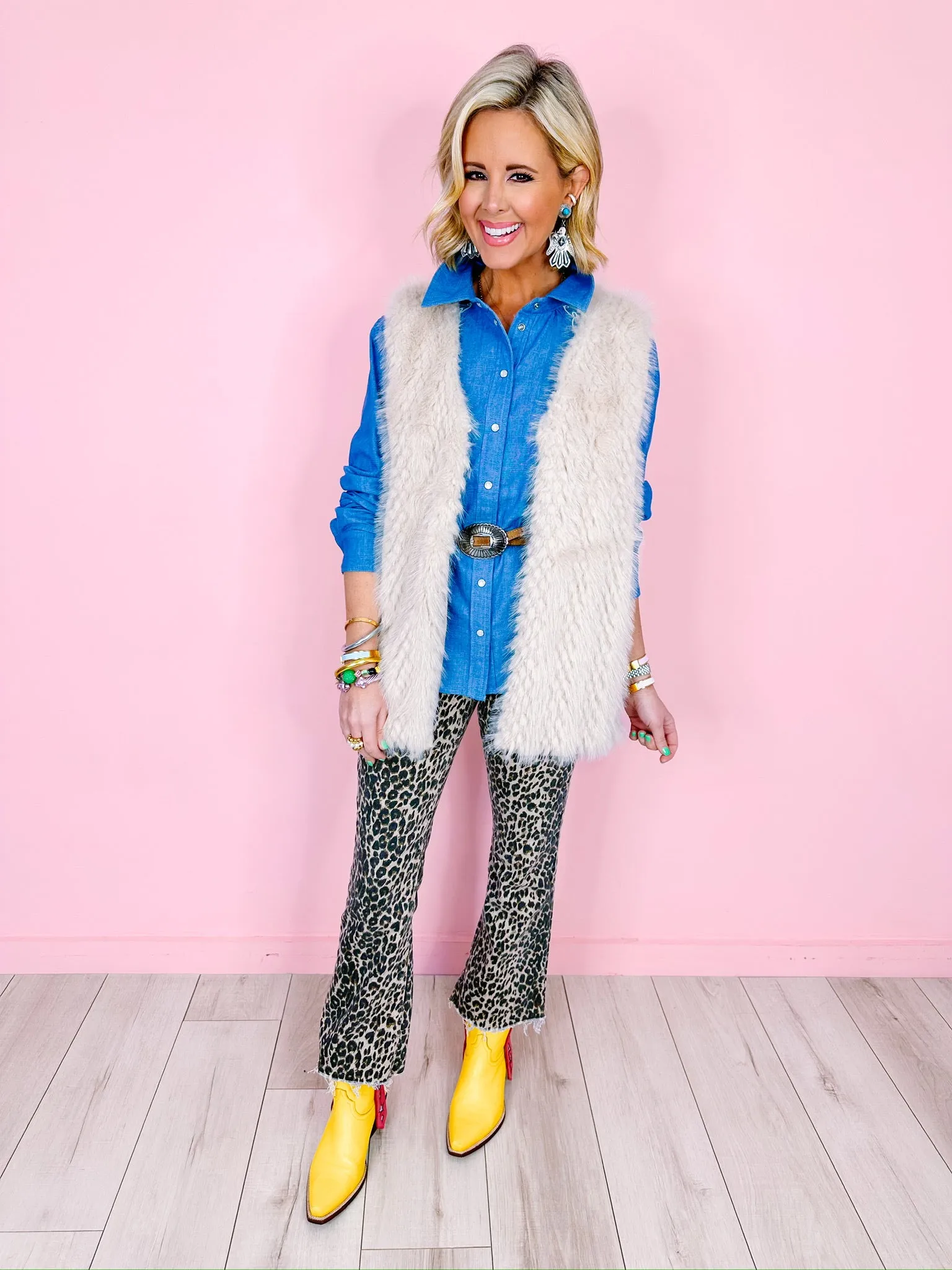FELICITY FINE FUR VEST - BEIGE