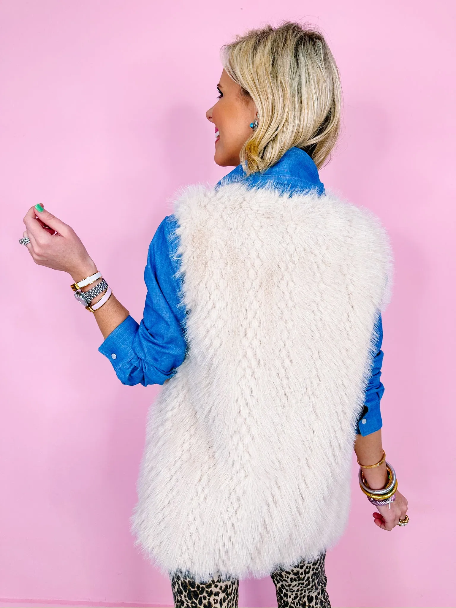 FELICITY FINE FUR VEST - BEIGE