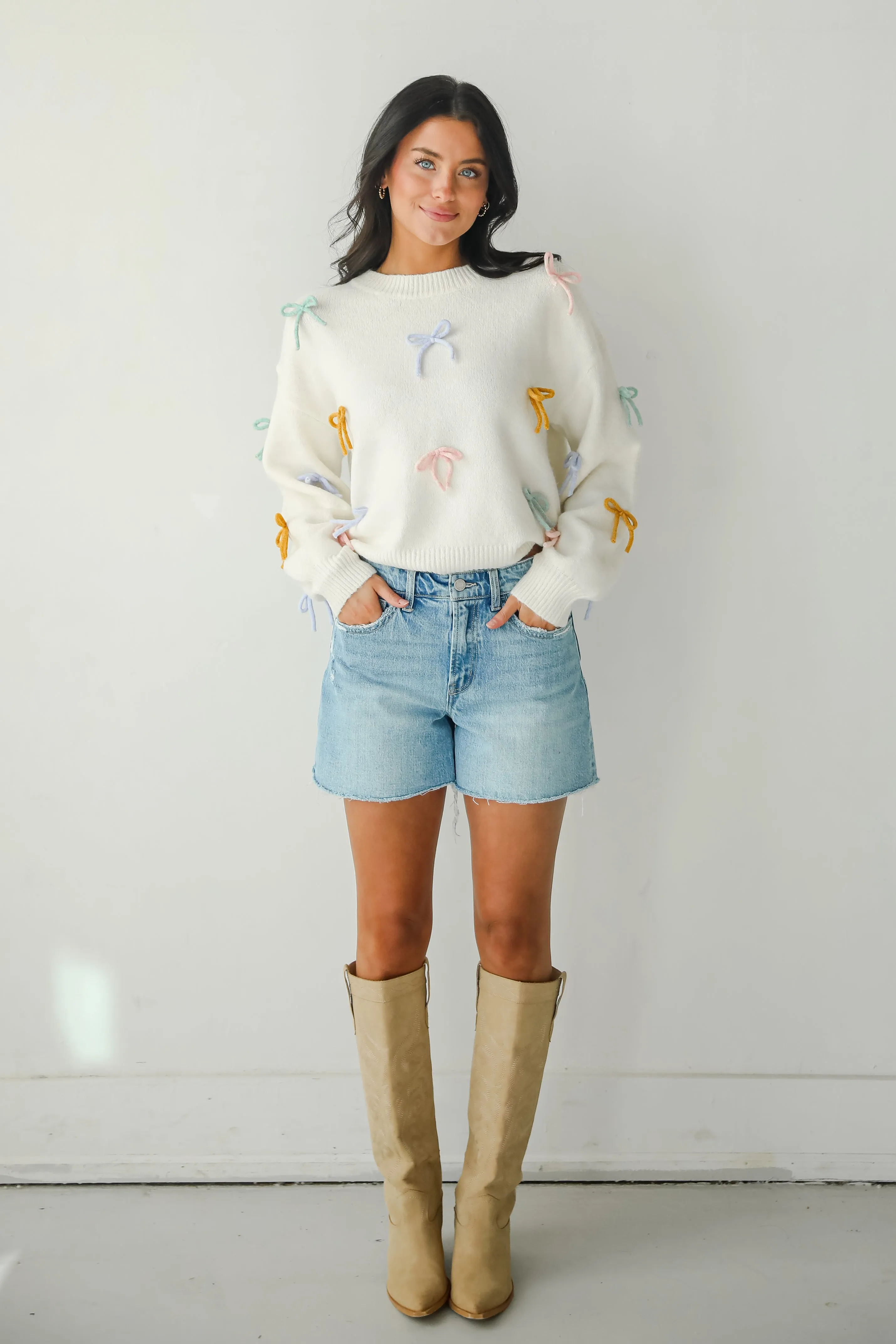 FINAL SALE - Adorable Concept Off White Bow Sweater