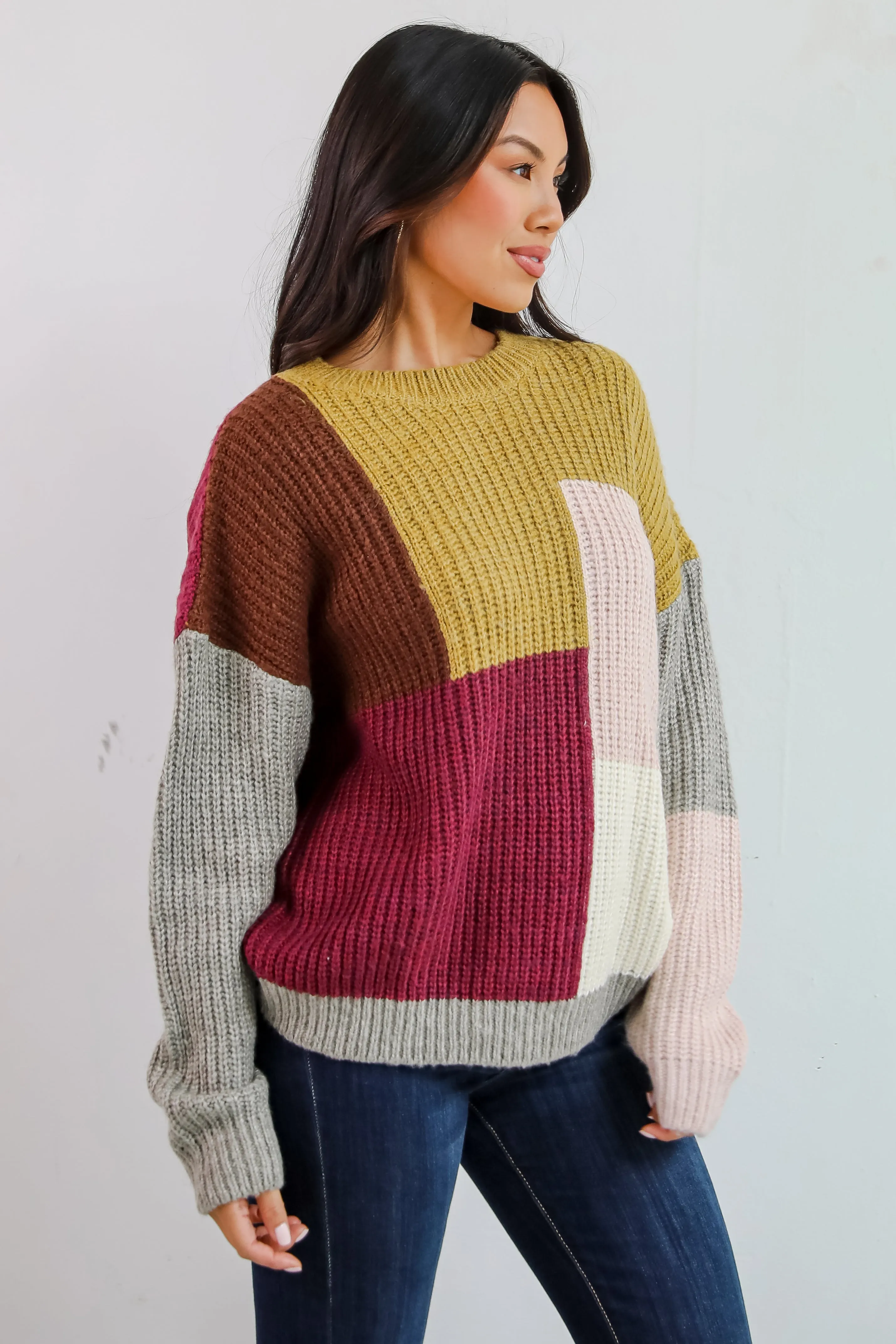 FINAL SALE - Adorable Expression Burgundy Color Block Sweater