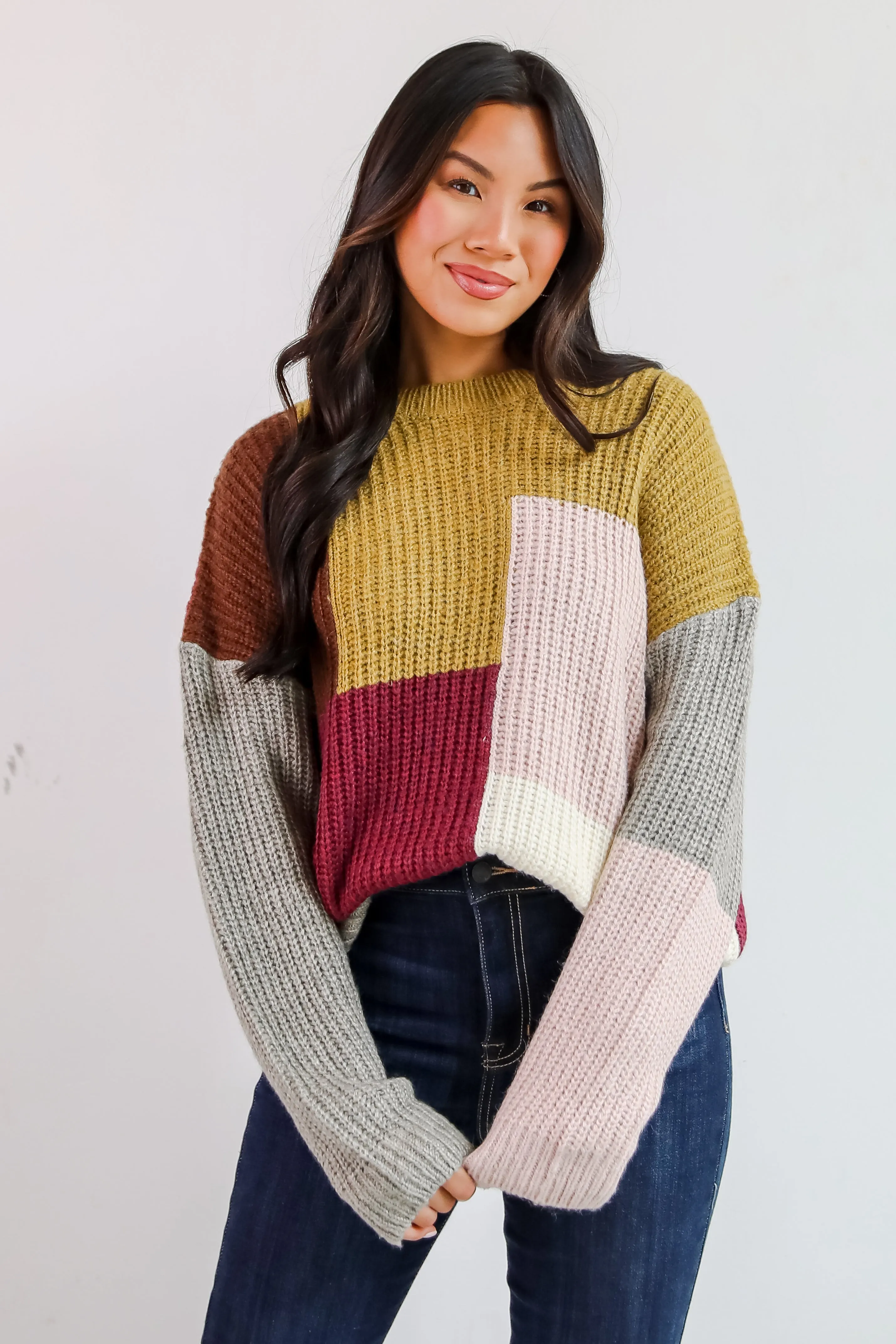 FINAL SALE - Adorable Expression Burgundy Color Block Sweater