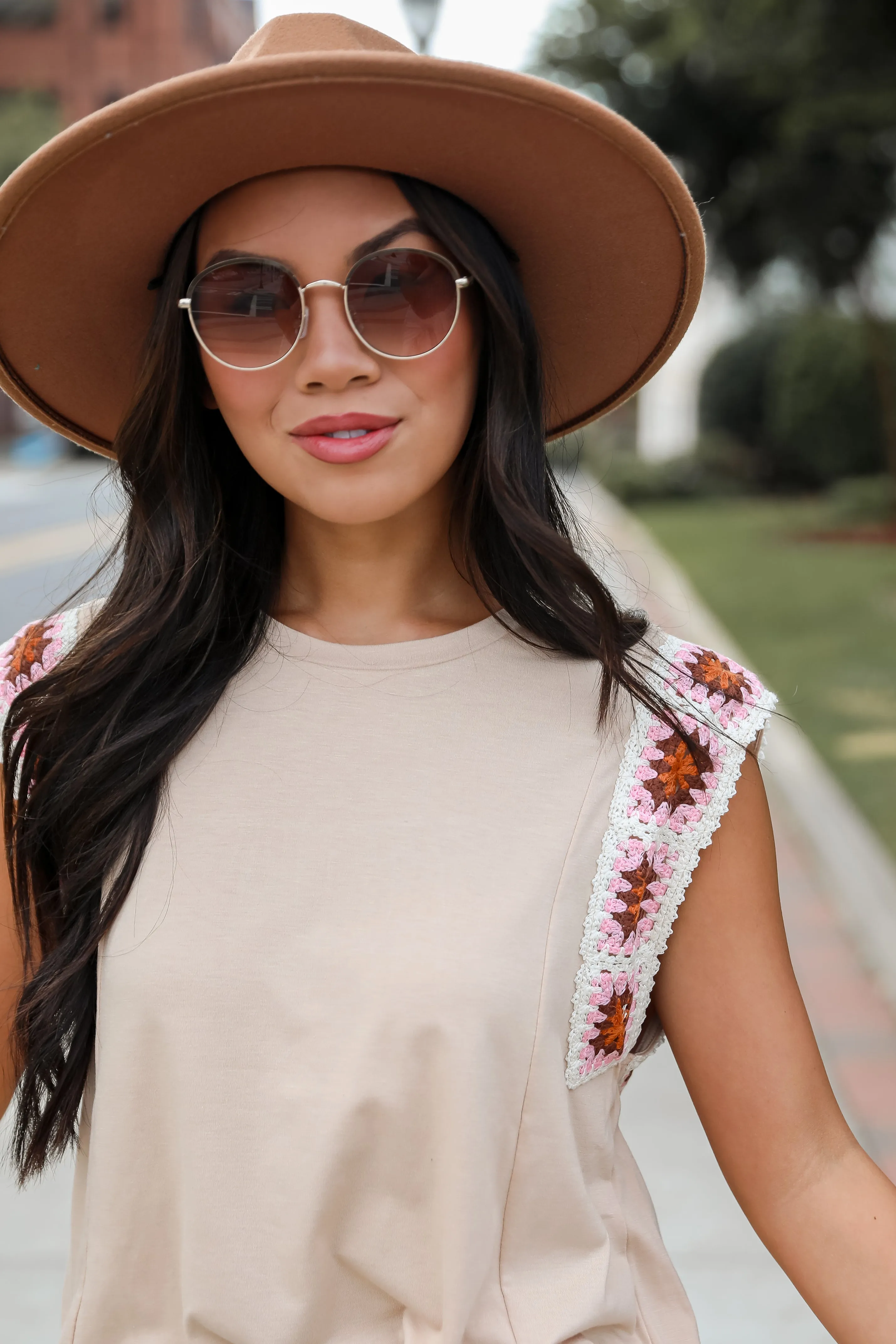 FINAL SALE - Adored Cutie Mocha Crochet Sleeve Top - DU DEAL
