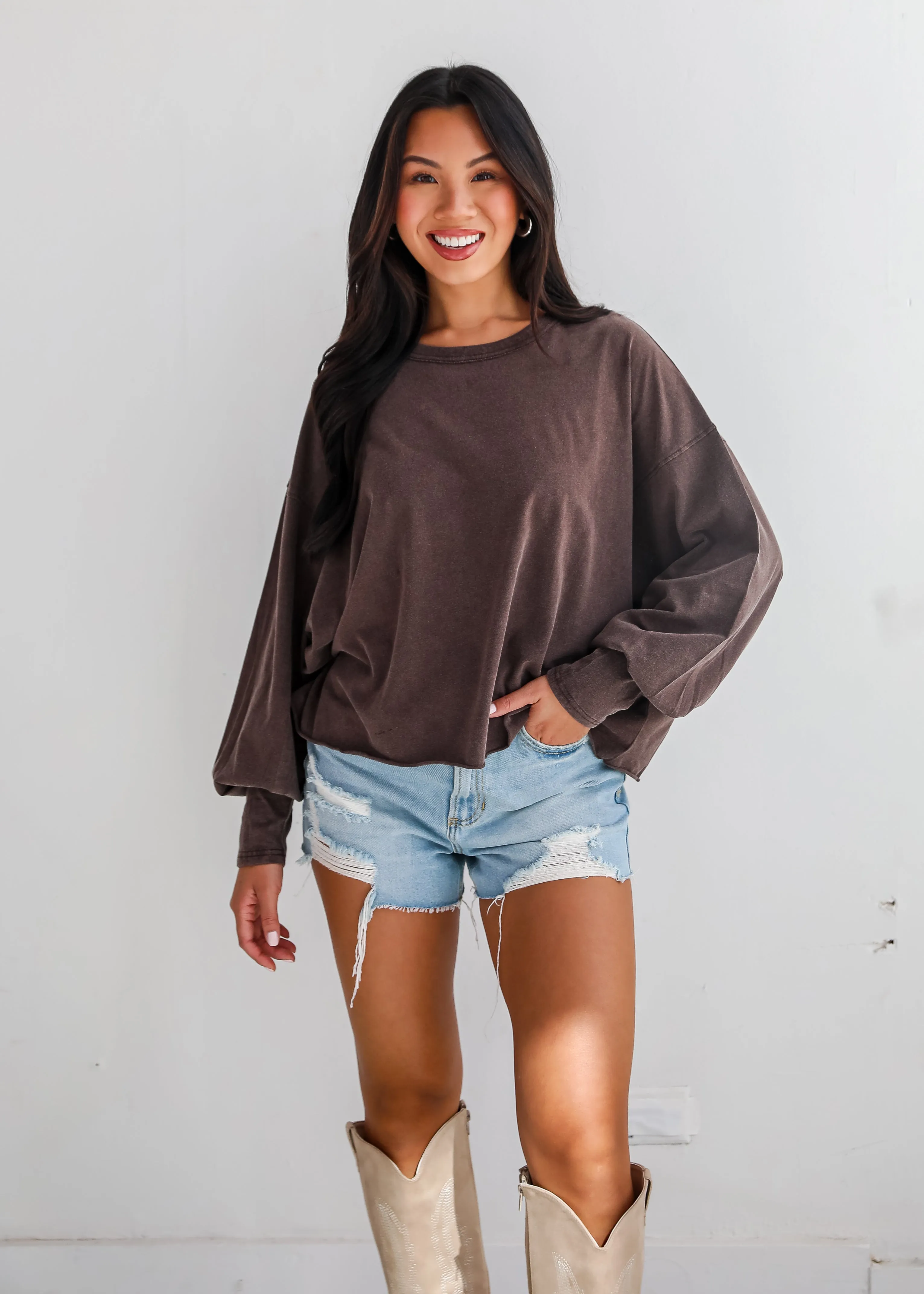 FINAL SALE - Aubree Cropped Long Sleeve Tee - DU DEAL