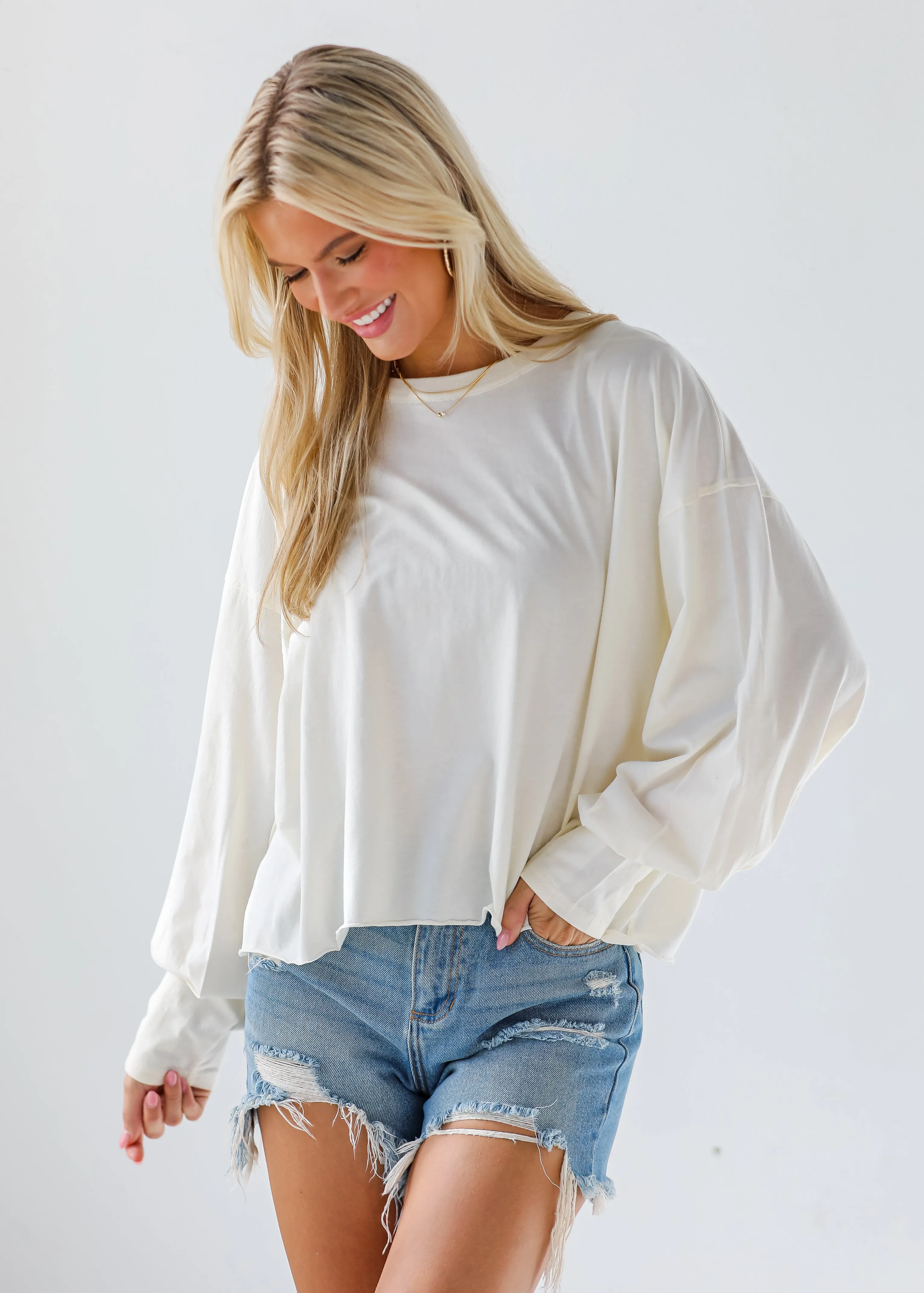 FINAL SALE - Aubree Cropped Long Sleeve Tee - DU DEAL
