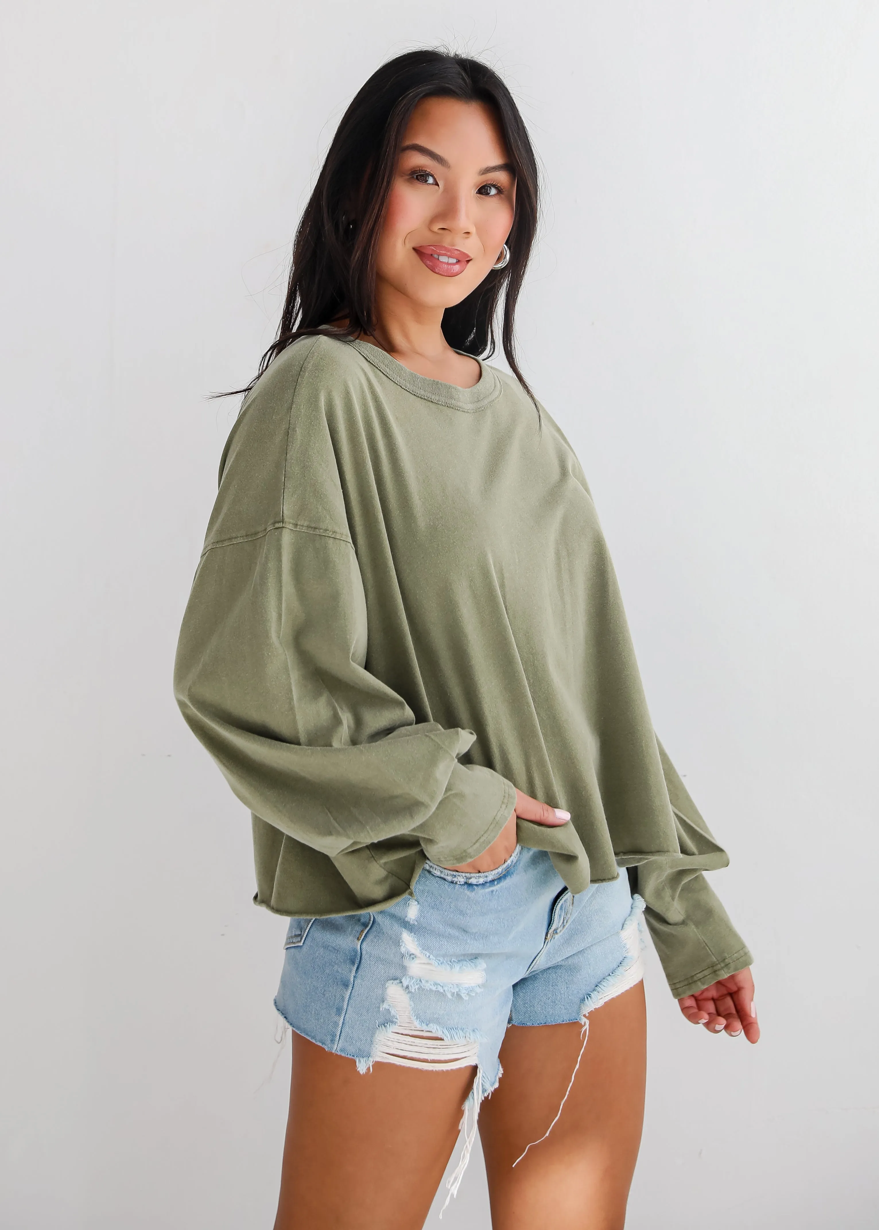 FINAL SALE - Aubree Cropped Long Sleeve Tee - DU DEAL