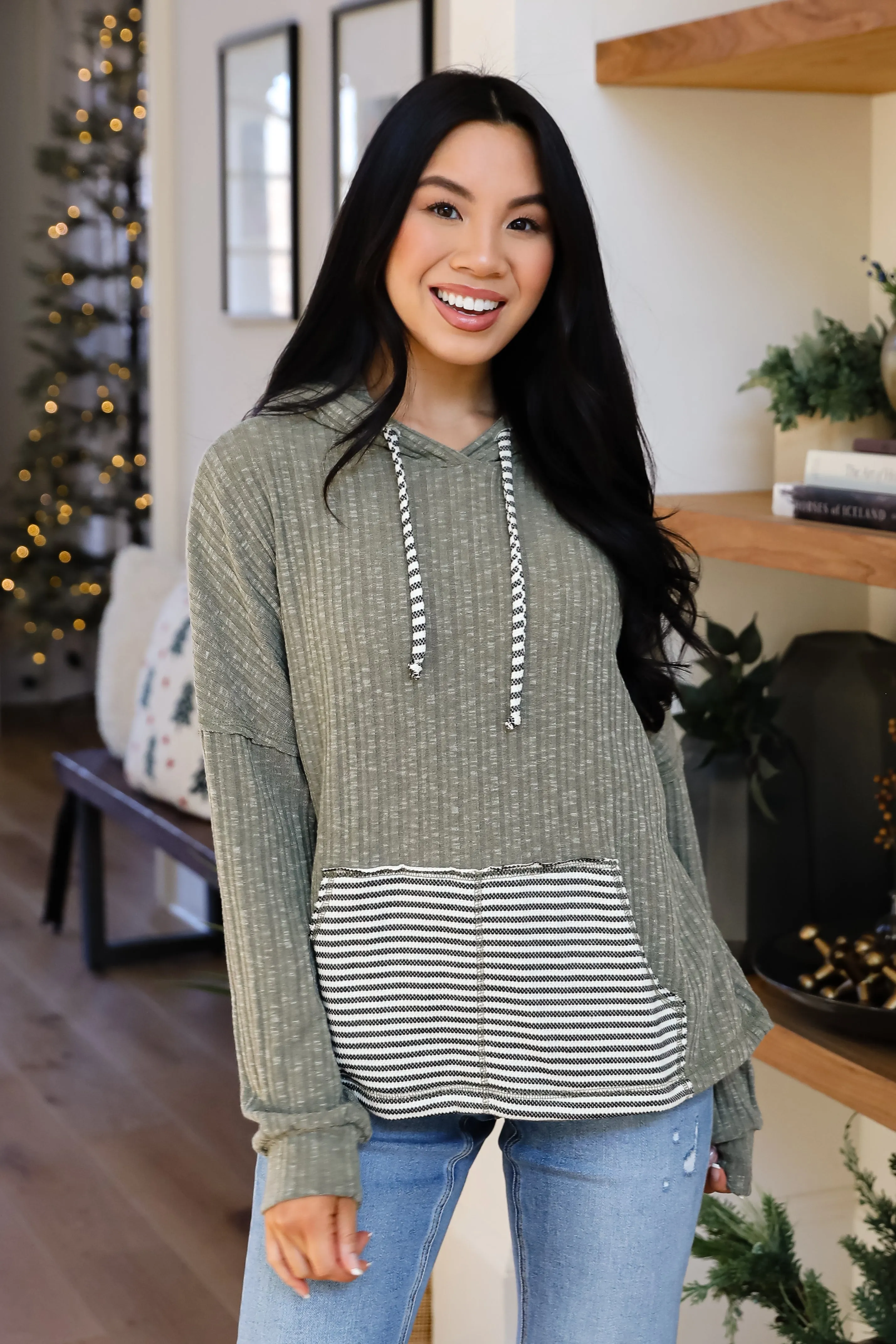 FINAL SALE - Cute Weekends Olive Hooded Top