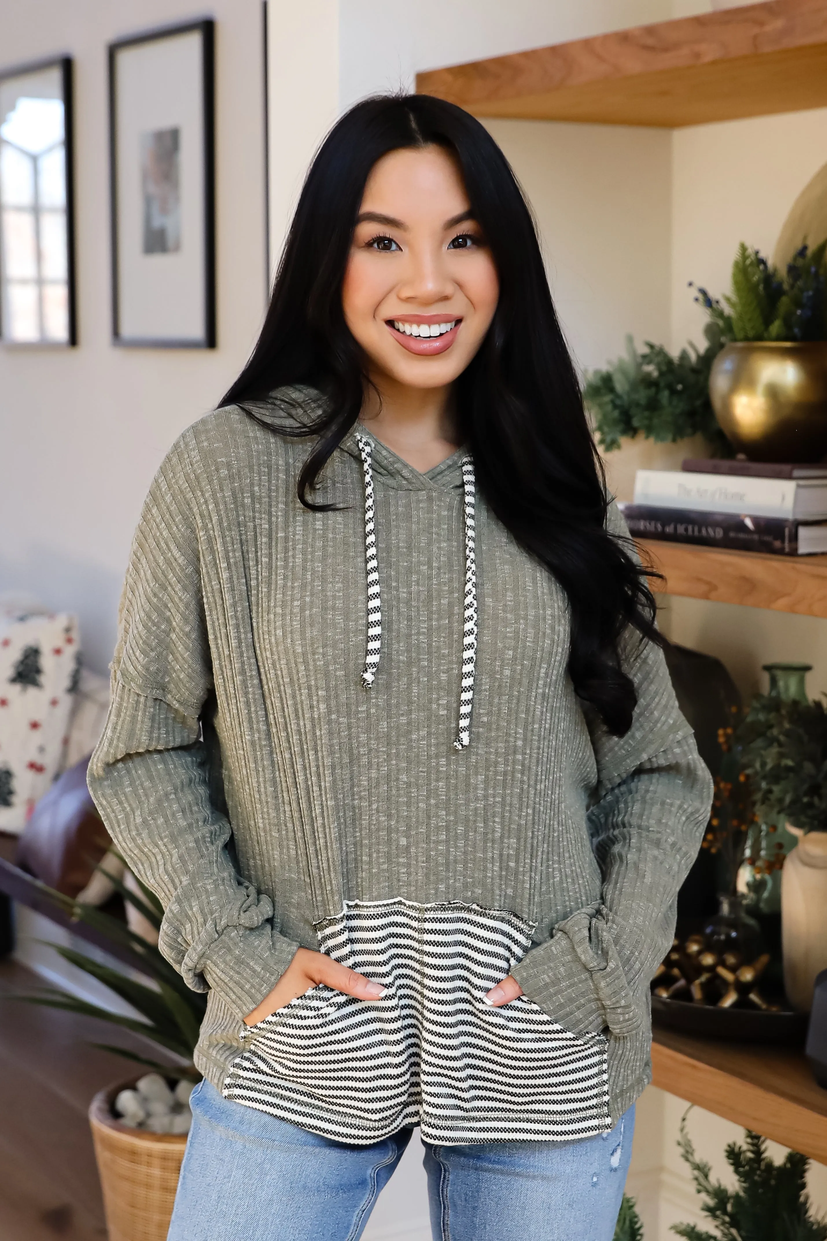 FINAL SALE - Cute Weekends Olive Hooded Top