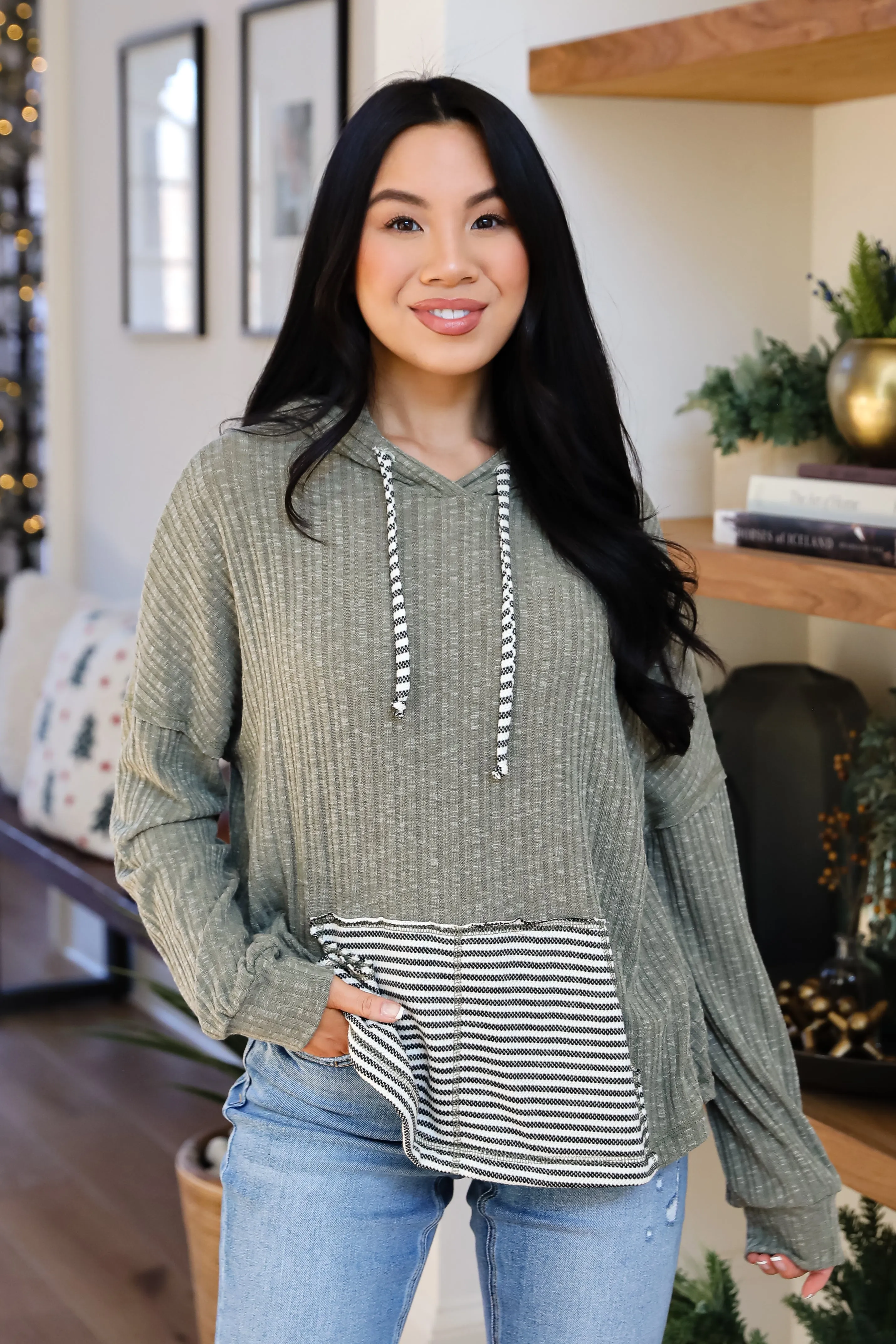 FINAL SALE - Cute Weekends Olive Hooded Top