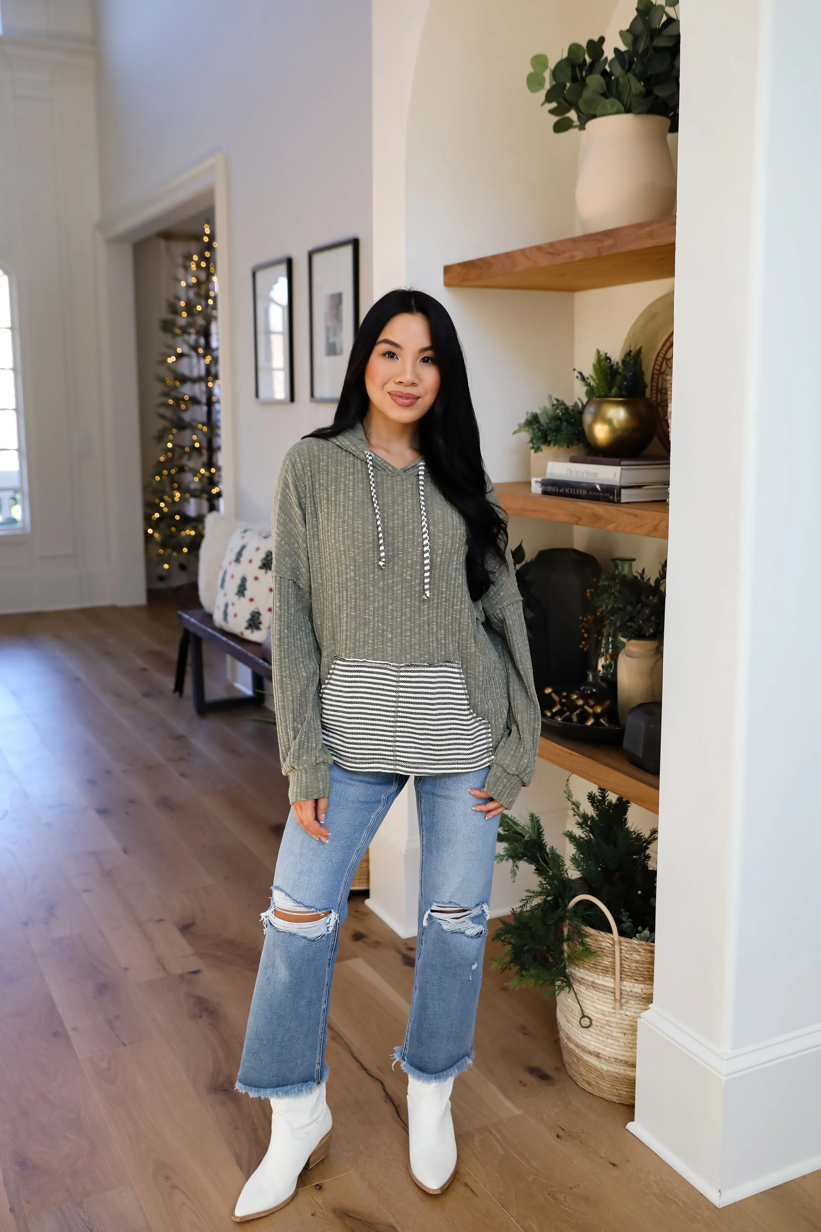 FINAL SALE - Cute Weekends Olive Hooded Top