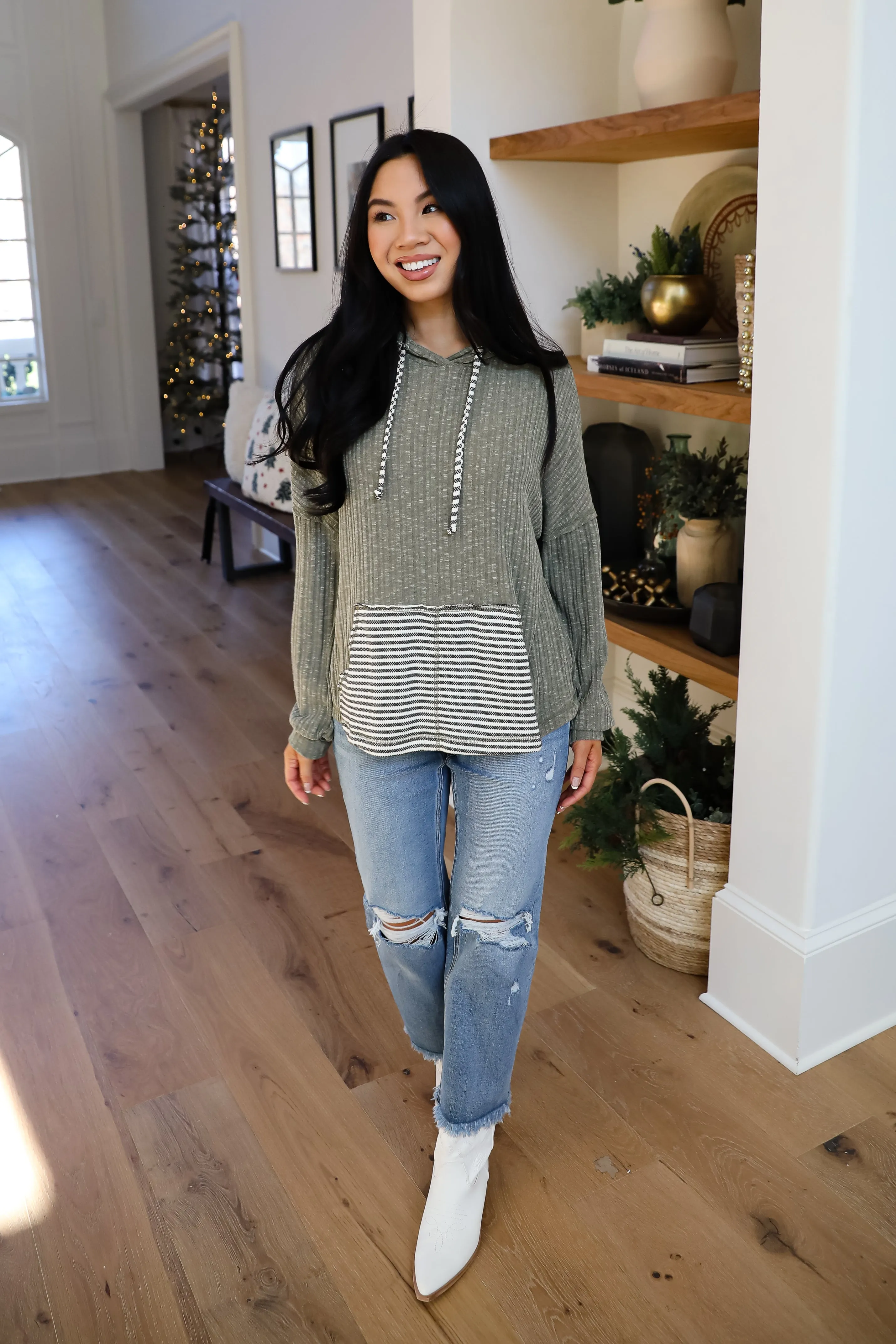 FINAL SALE - Cute Weekends Olive Hooded Top