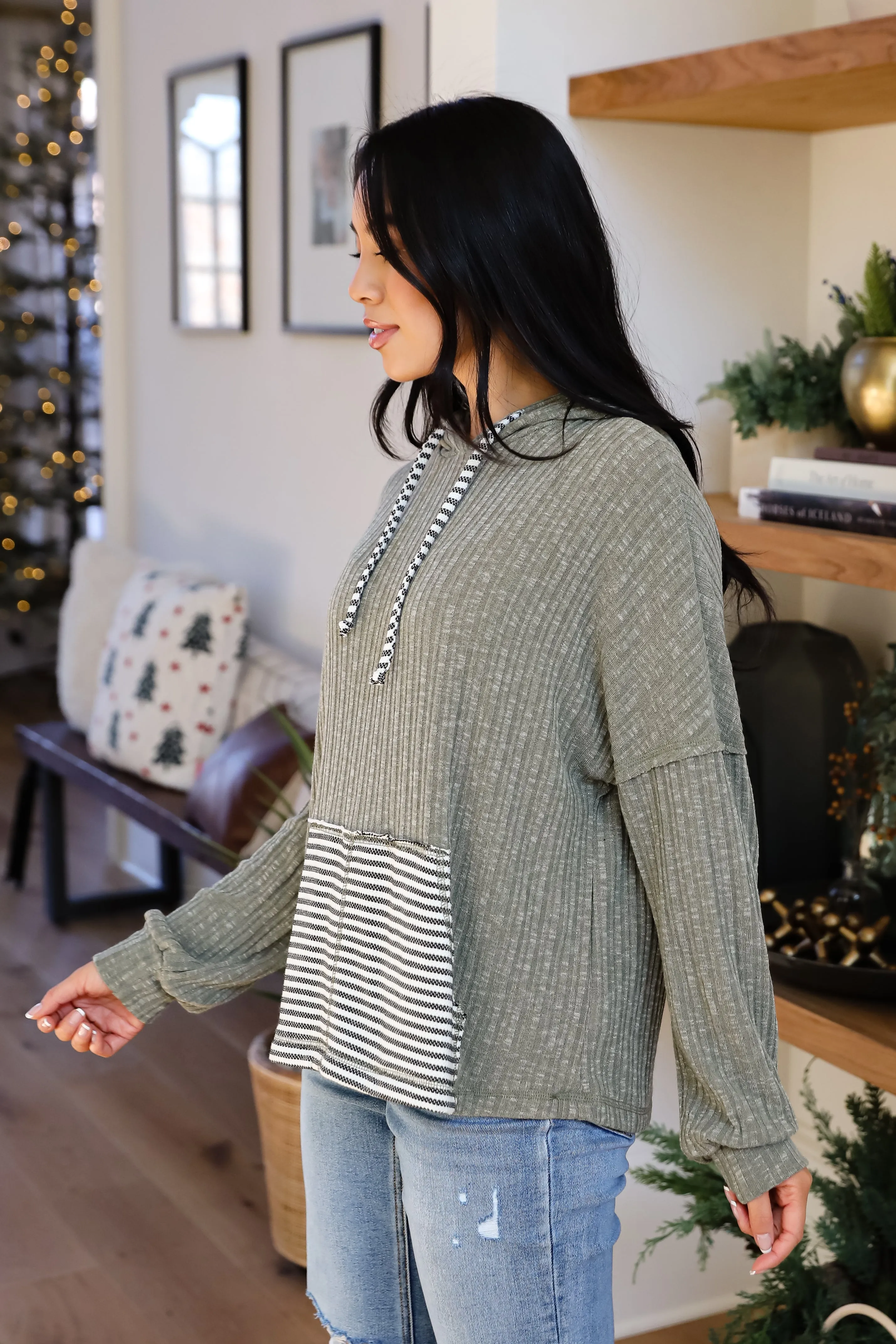 FINAL SALE - Cute Weekends Olive Hooded Top