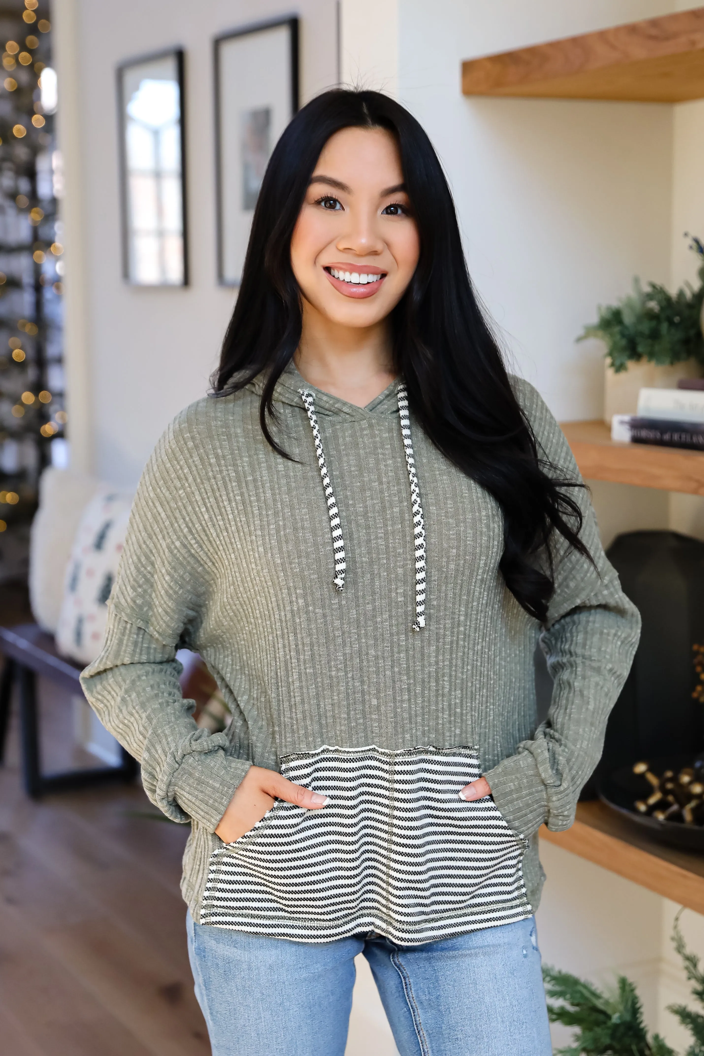 FINAL SALE - Cute Weekends Olive Hooded Top