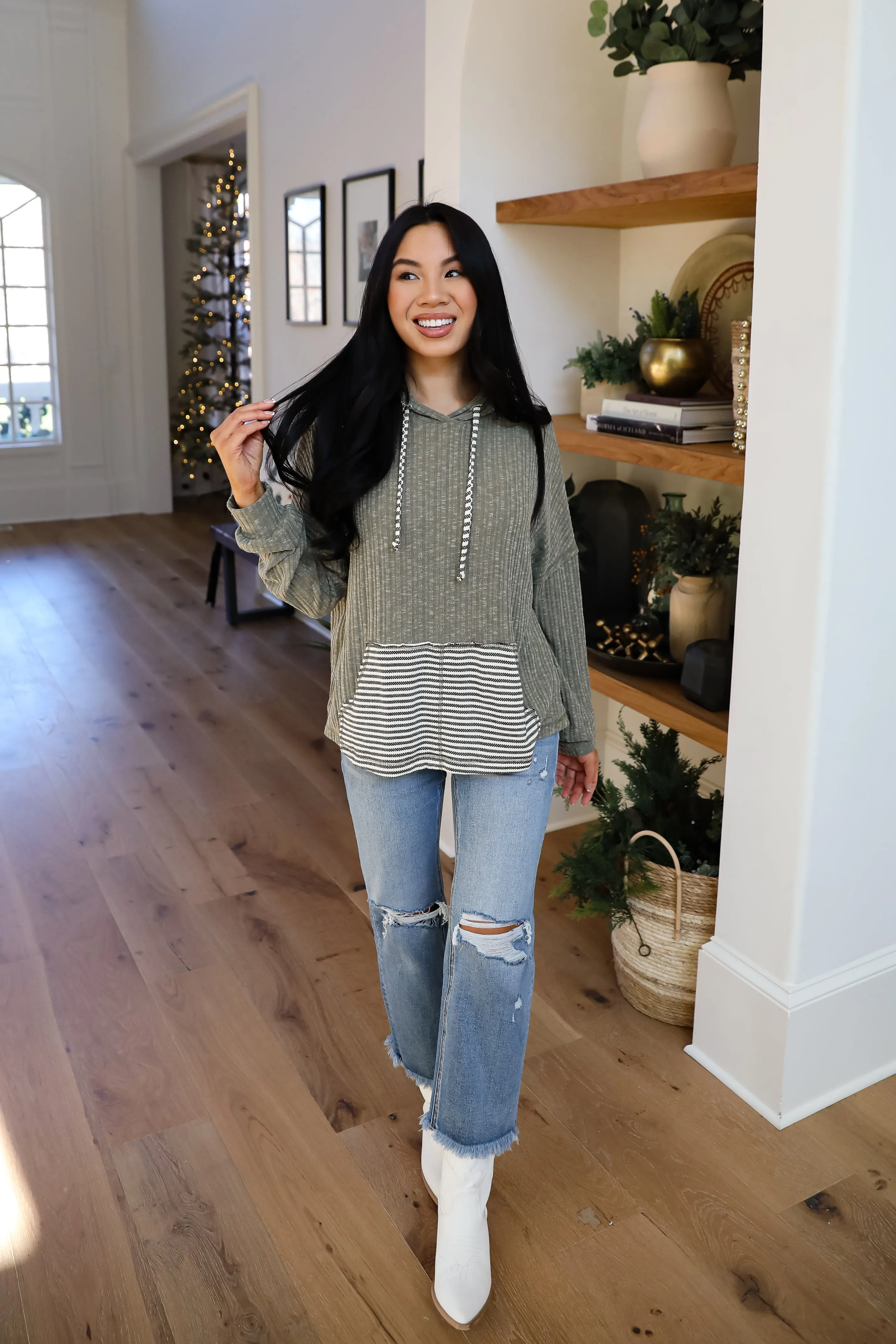FINAL SALE - Cute Weekends Olive Hooded Top
