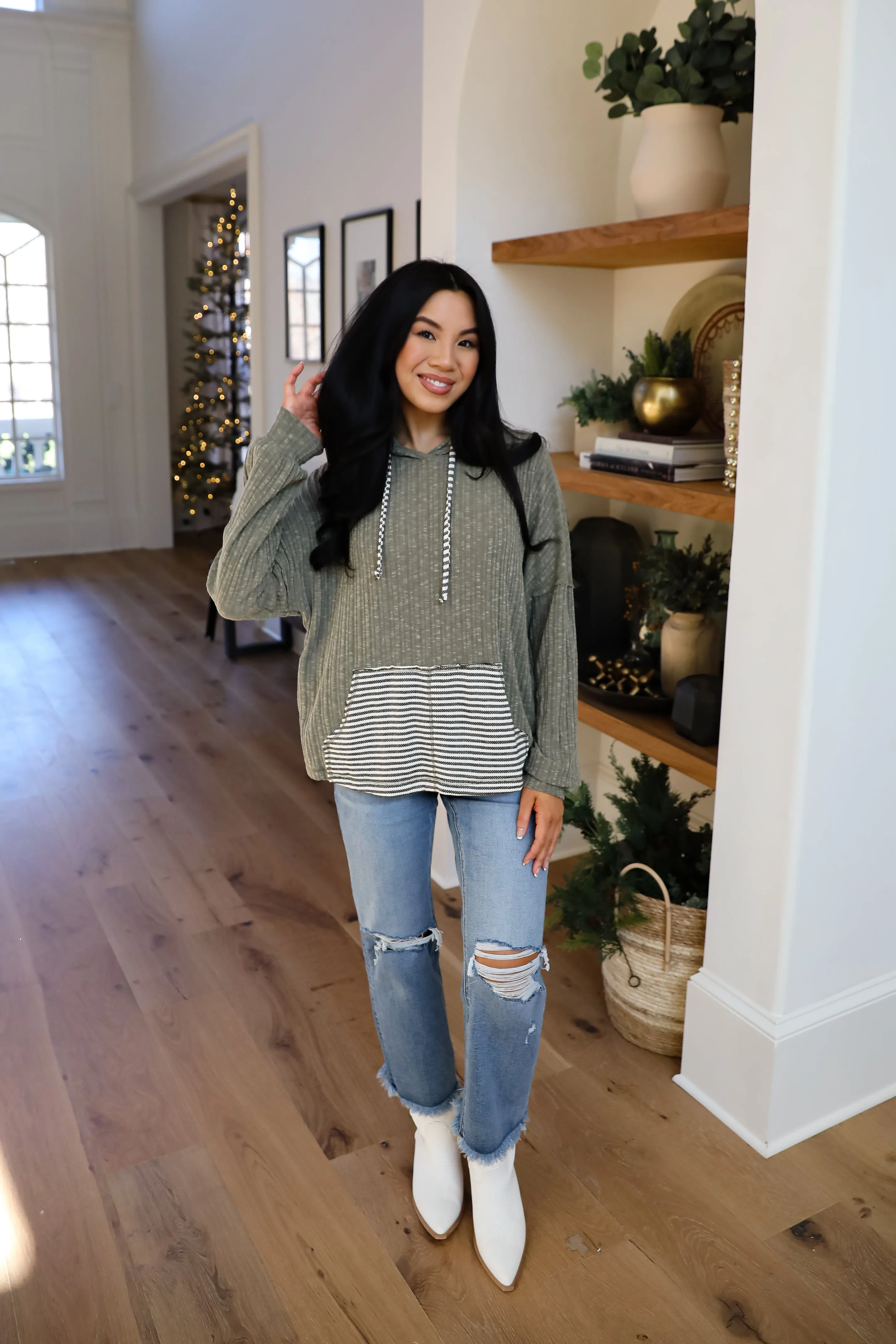 FINAL SALE - Cute Weekends Olive Hooded Top