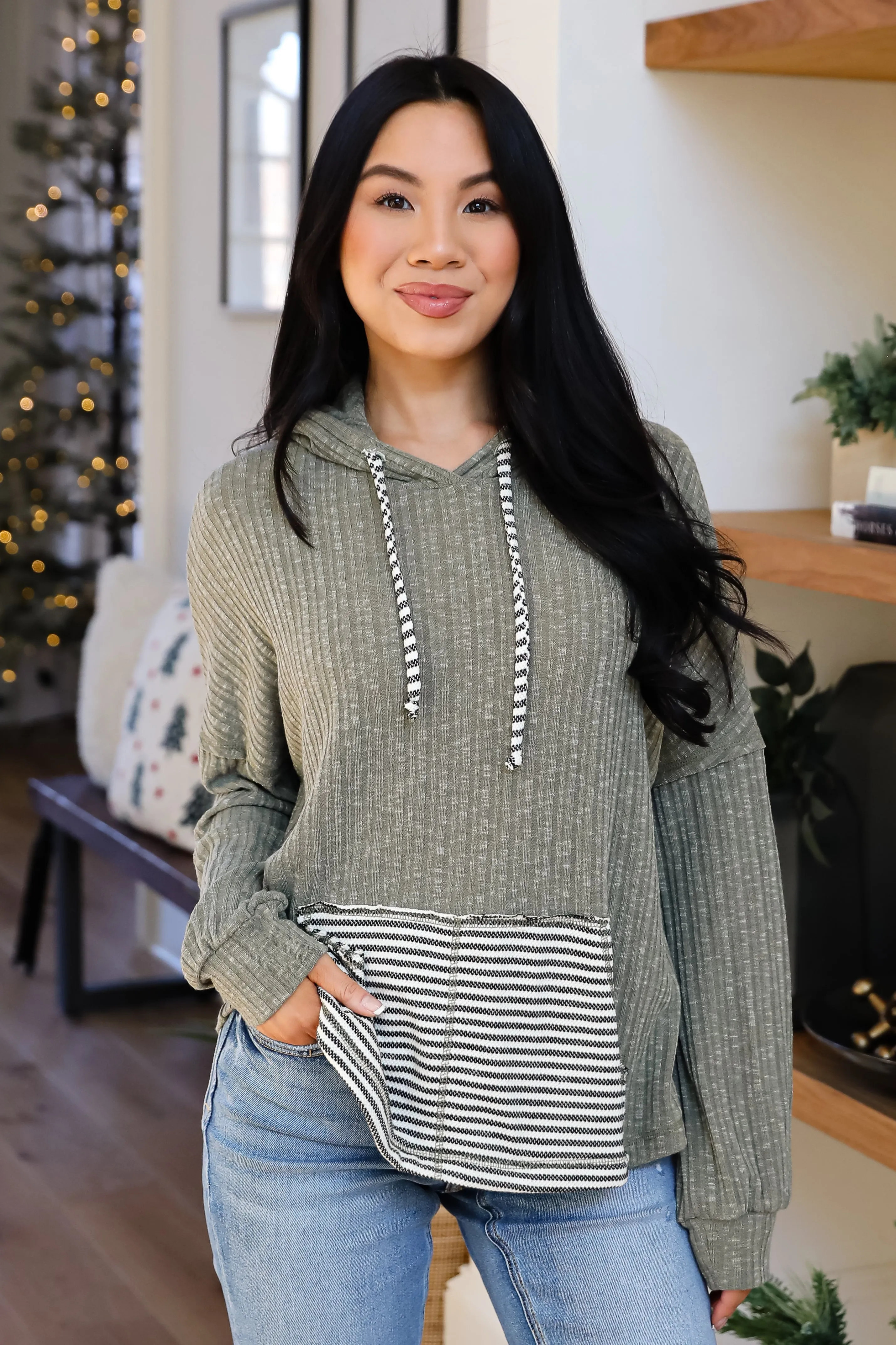 FINAL SALE - Cute Weekends Olive Hooded Top