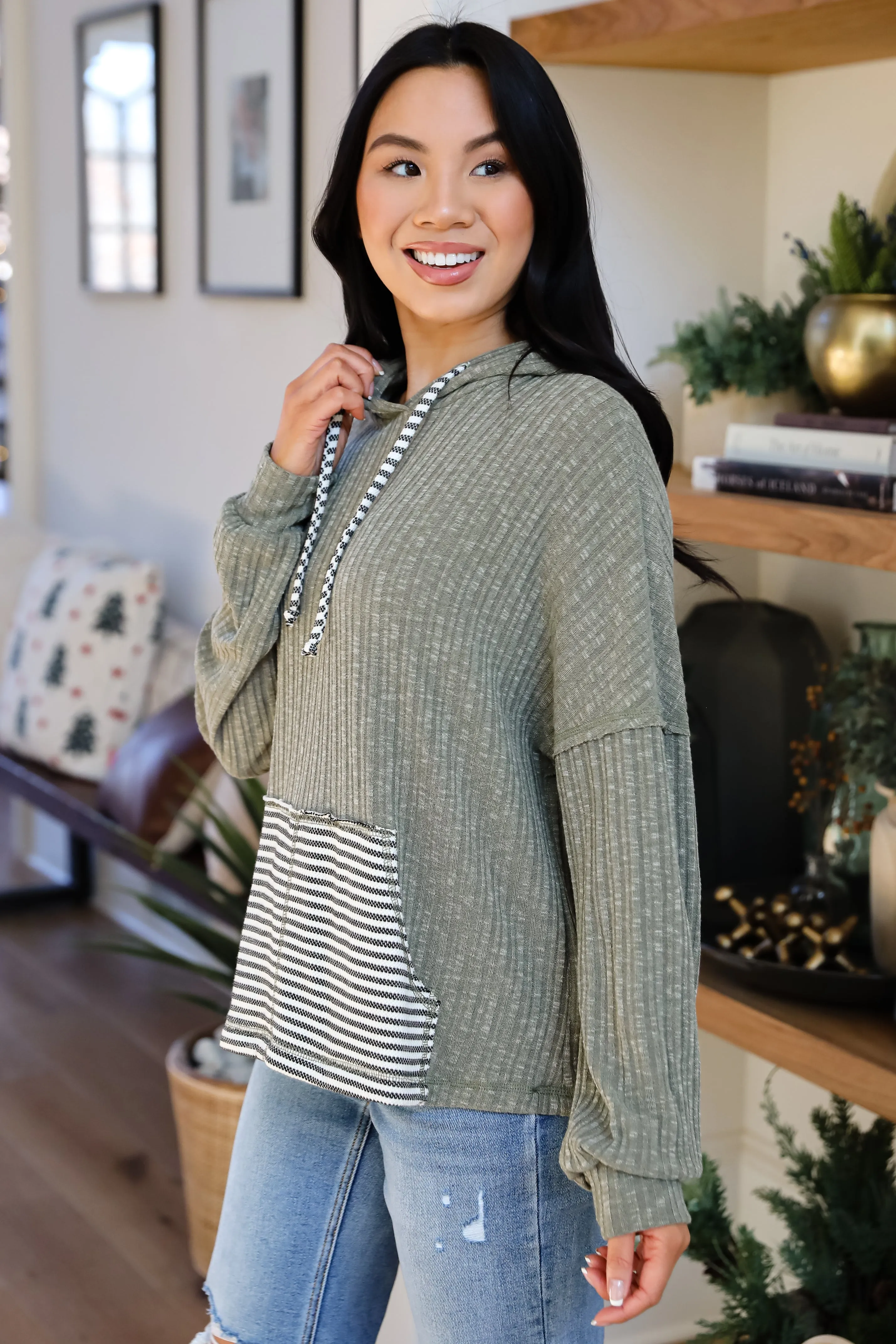 FINAL SALE - Cute Weekends Olive Hooded Top