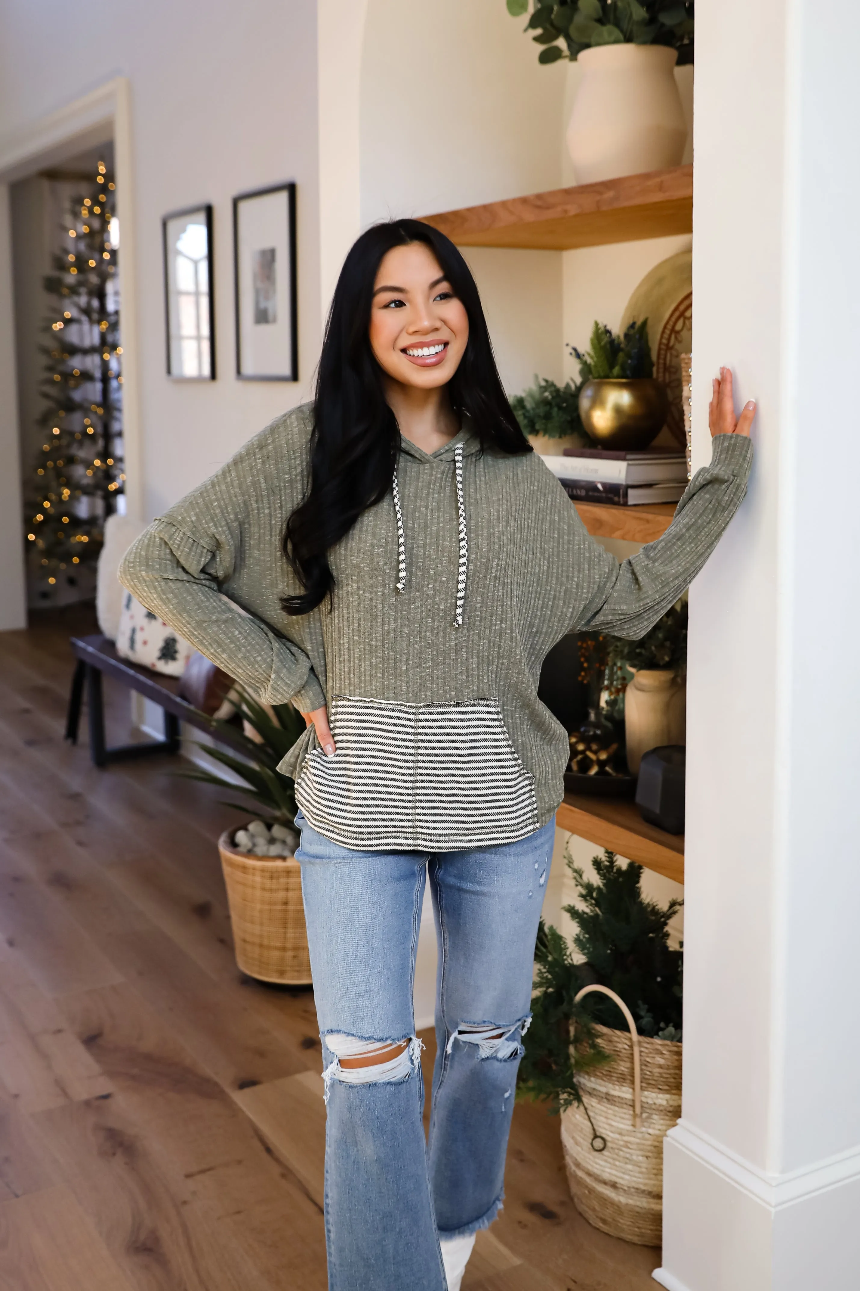 FINAL SALE - Cute Weekends Olive Hooded Top