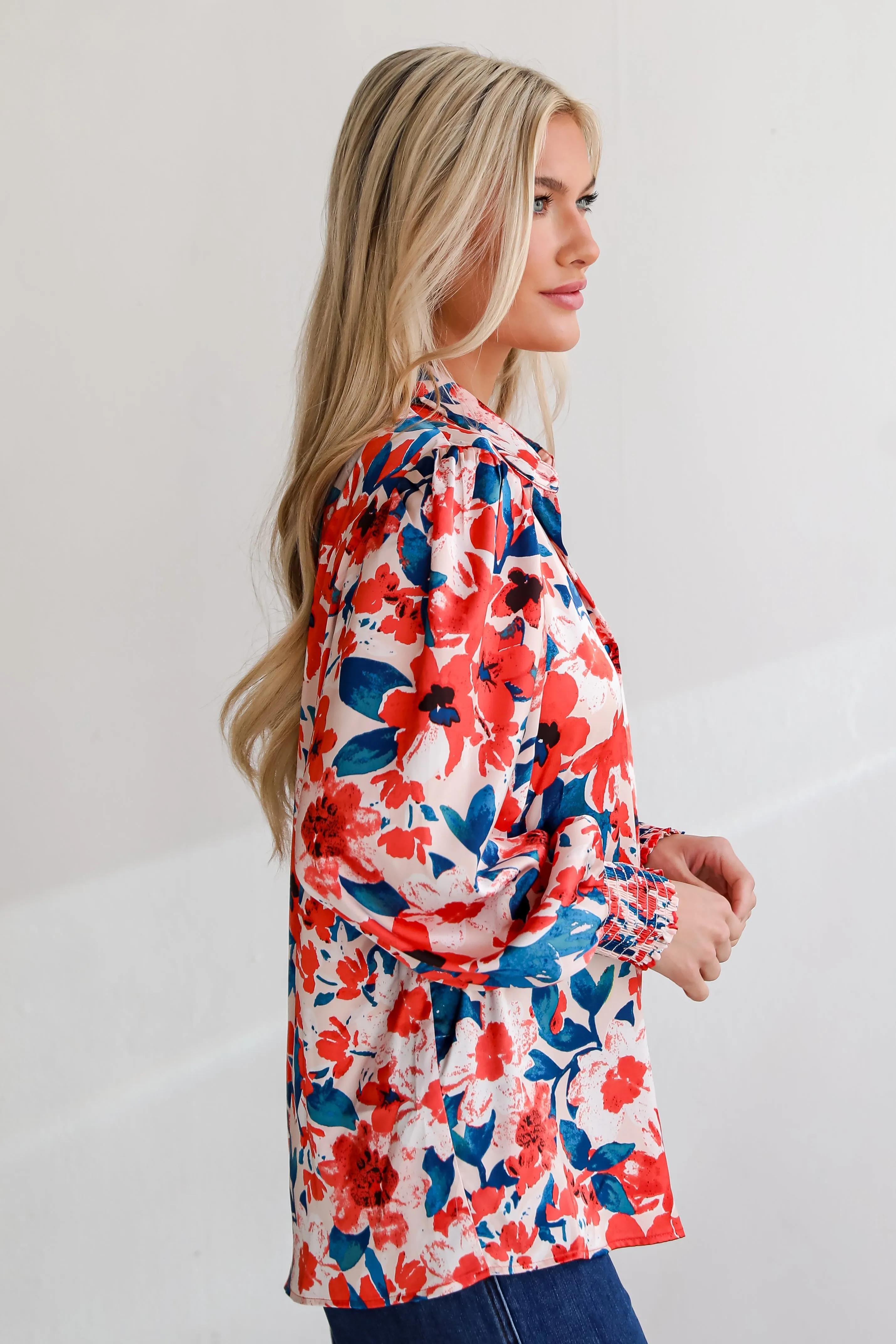 FINAL SALE - Dreamy Personality Coral Satin Floral Button-Up Blouse