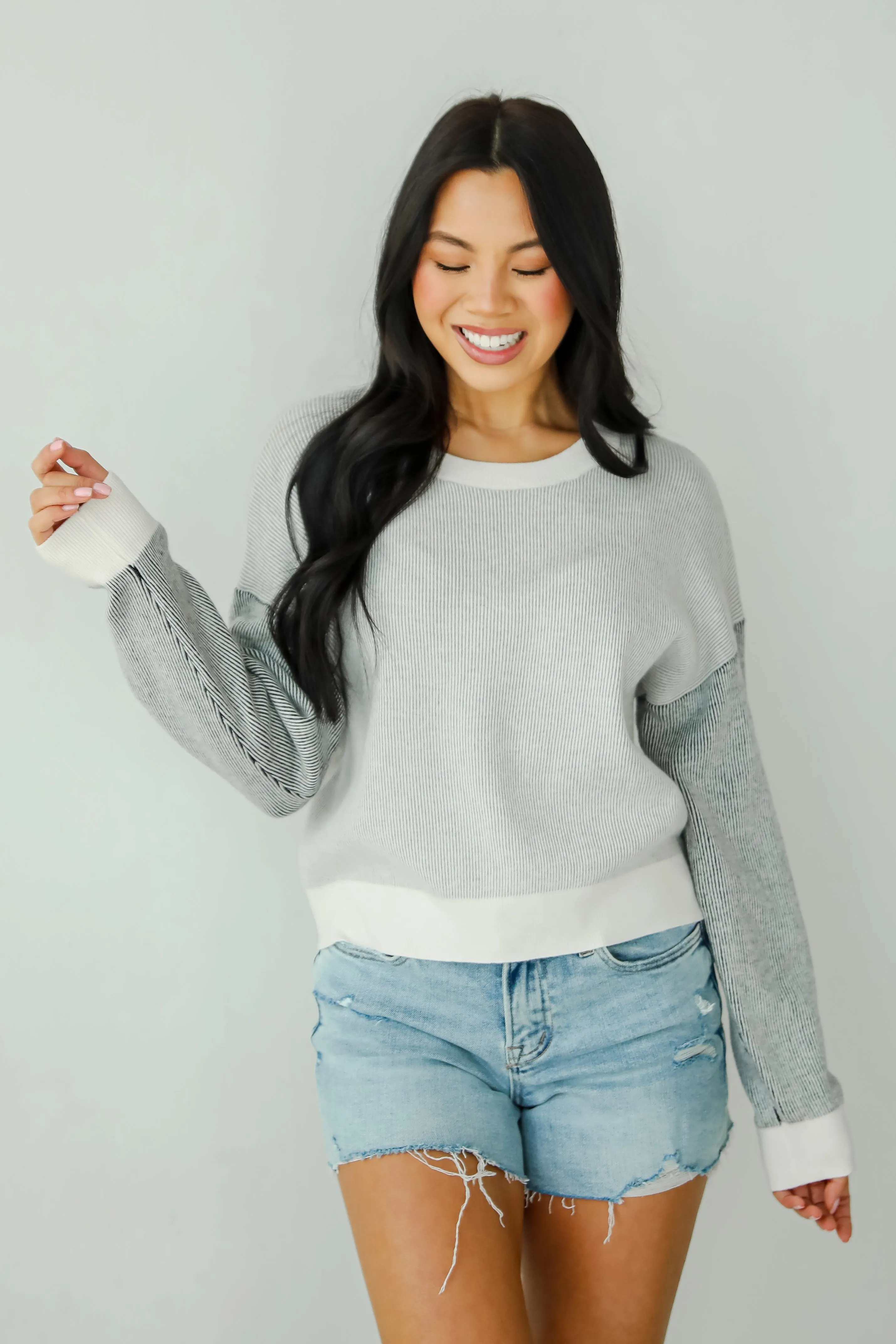 FINAL SALE - Fireside Flirt Grey Ribbed Sweater