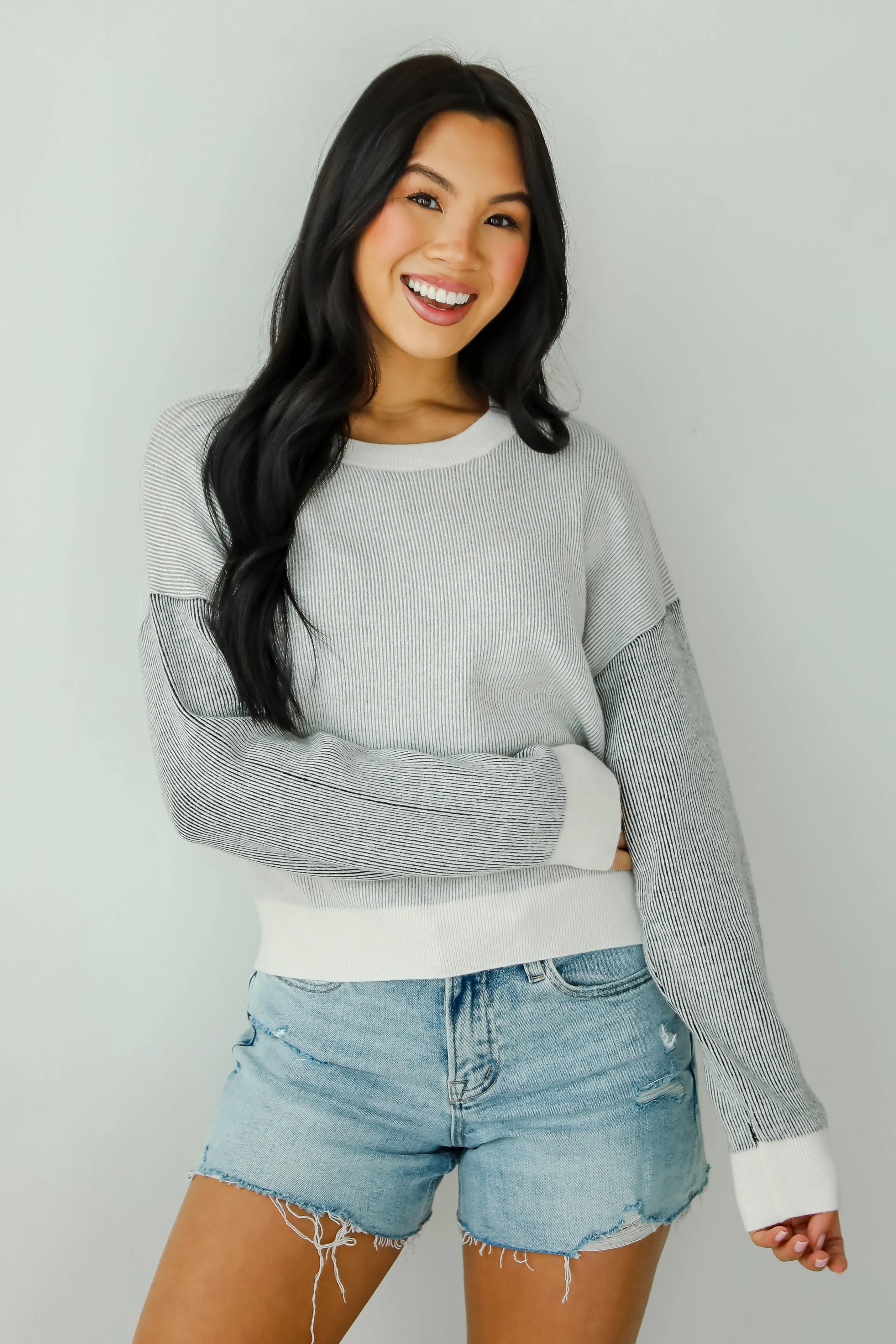 FINAL SALE - Fireside Flirt Grey Ribbed Sweater