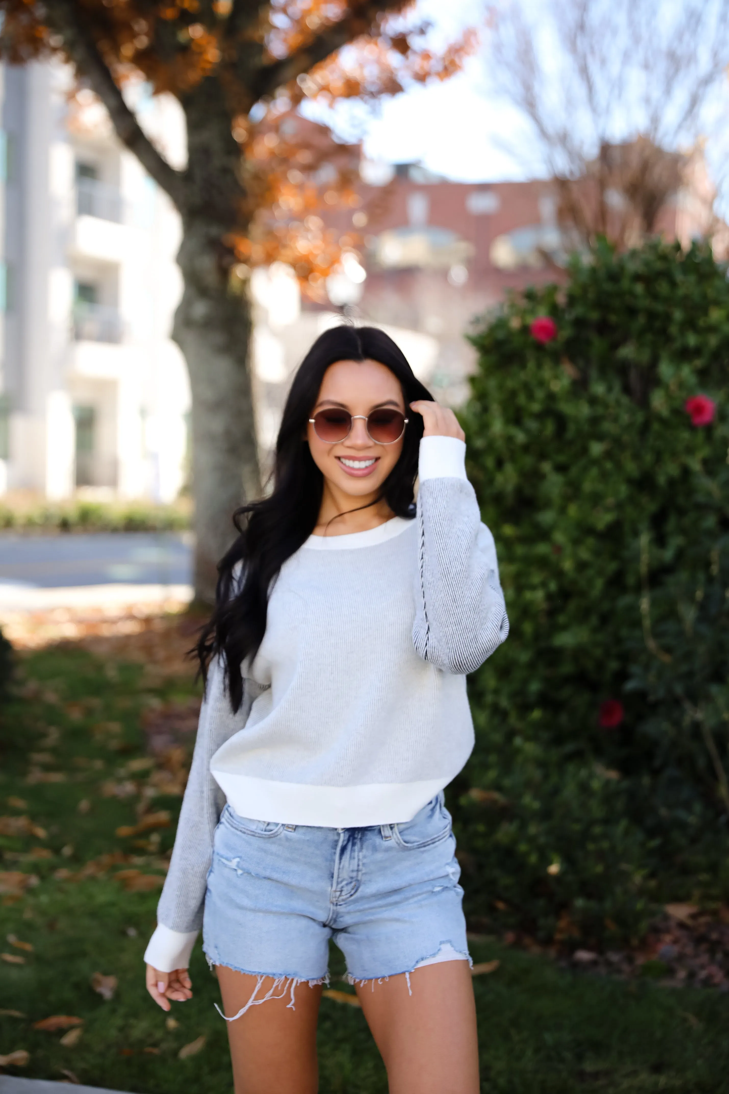 FINAL SALE - Fireside Flirt Grey Ribbed Sweater