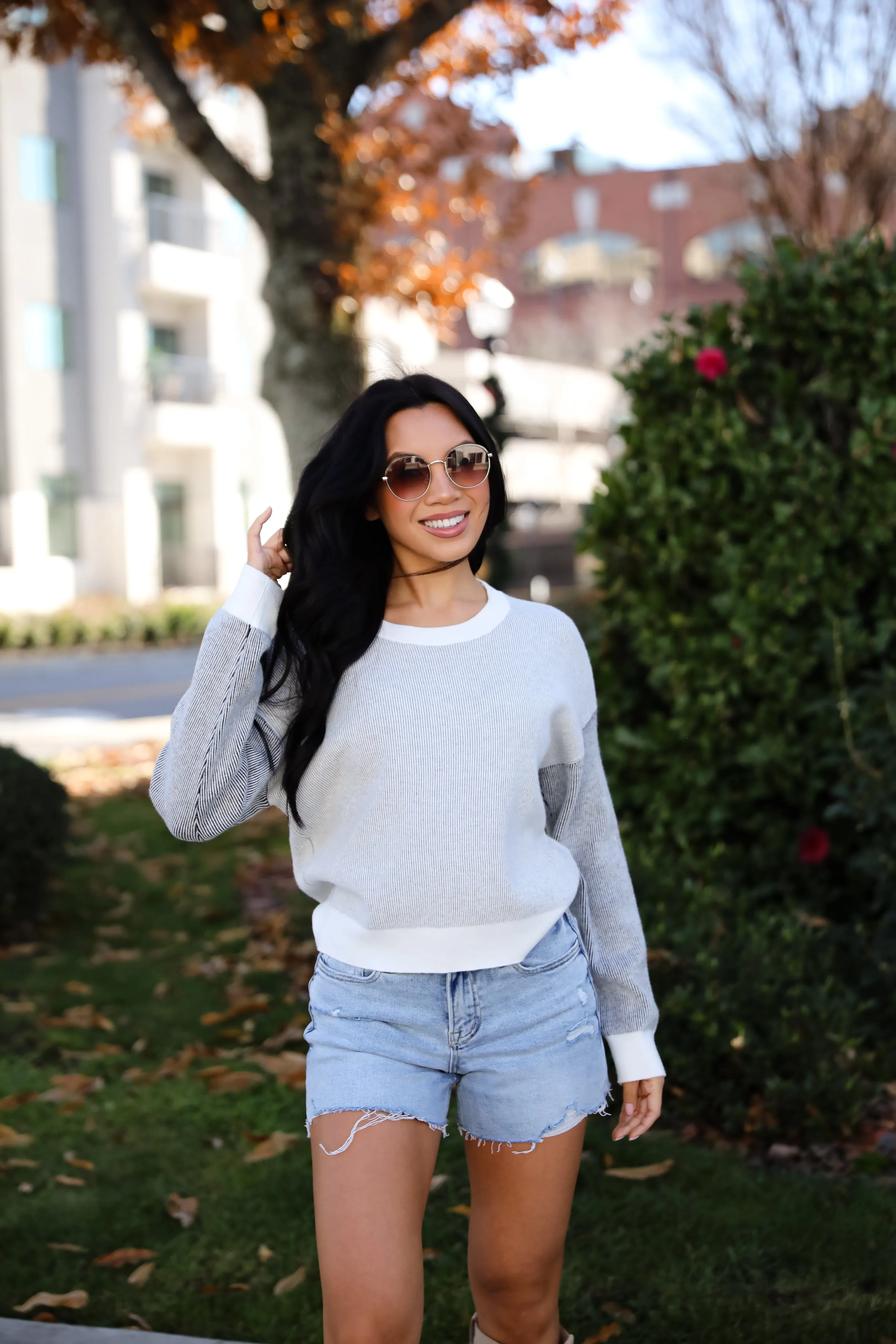 FINAL SALE - Fireside Flirt Grey Ribbed Sweater