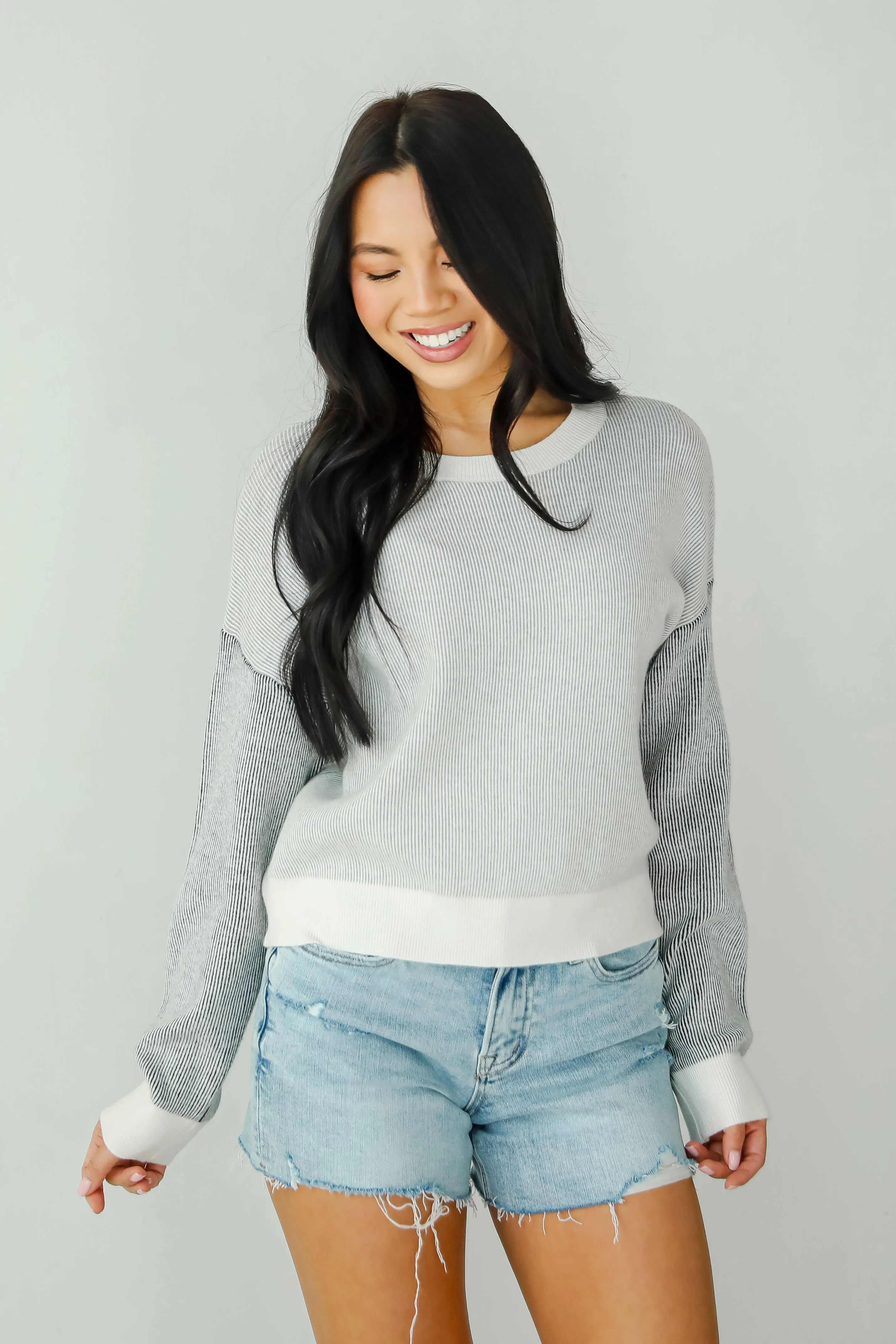 FINAL SALE - Fireside Flirt Grey Ribbed Sweater