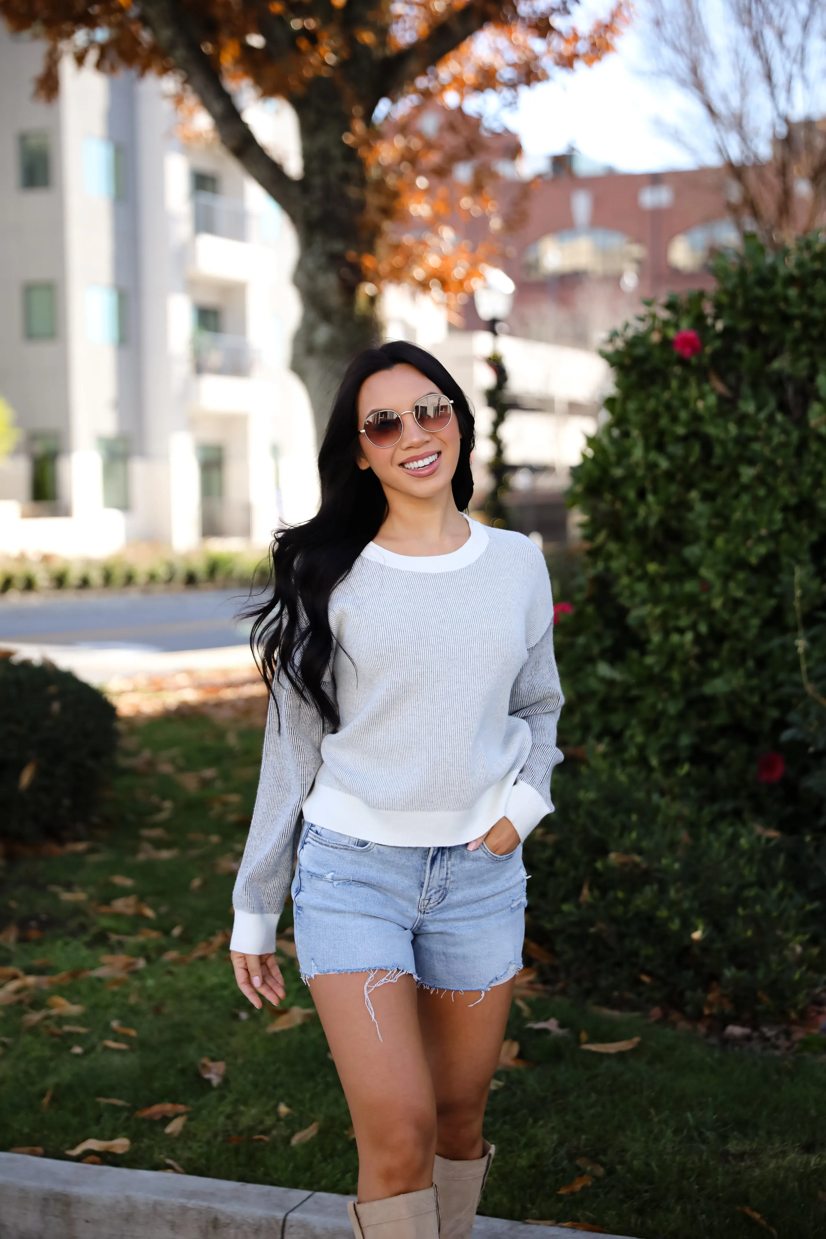 FINAL SALE - Fireside Flirt Grey Ribbed Sweater
