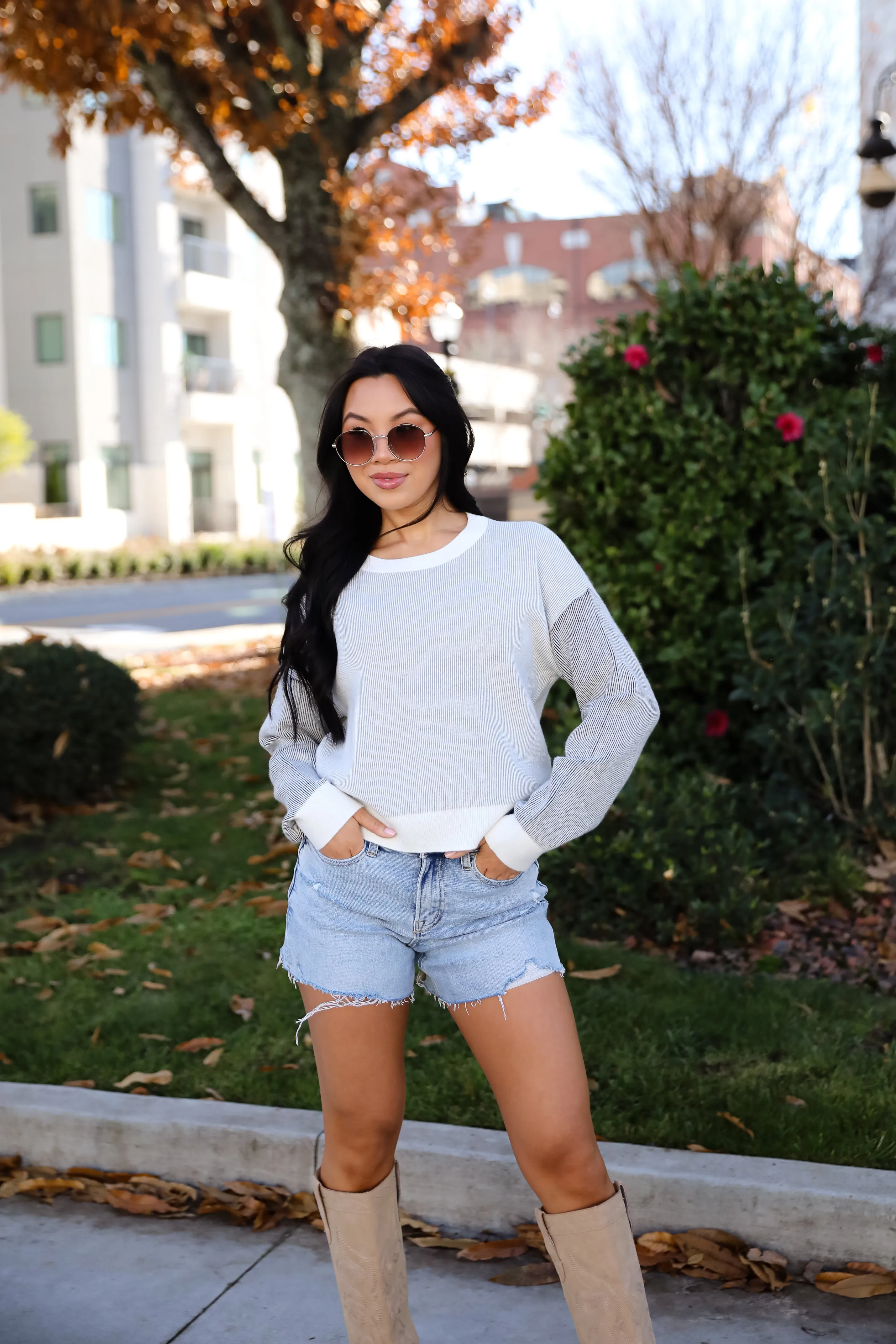 FINAL SALE - Fireside Flirt Grey Ribbed Sweater