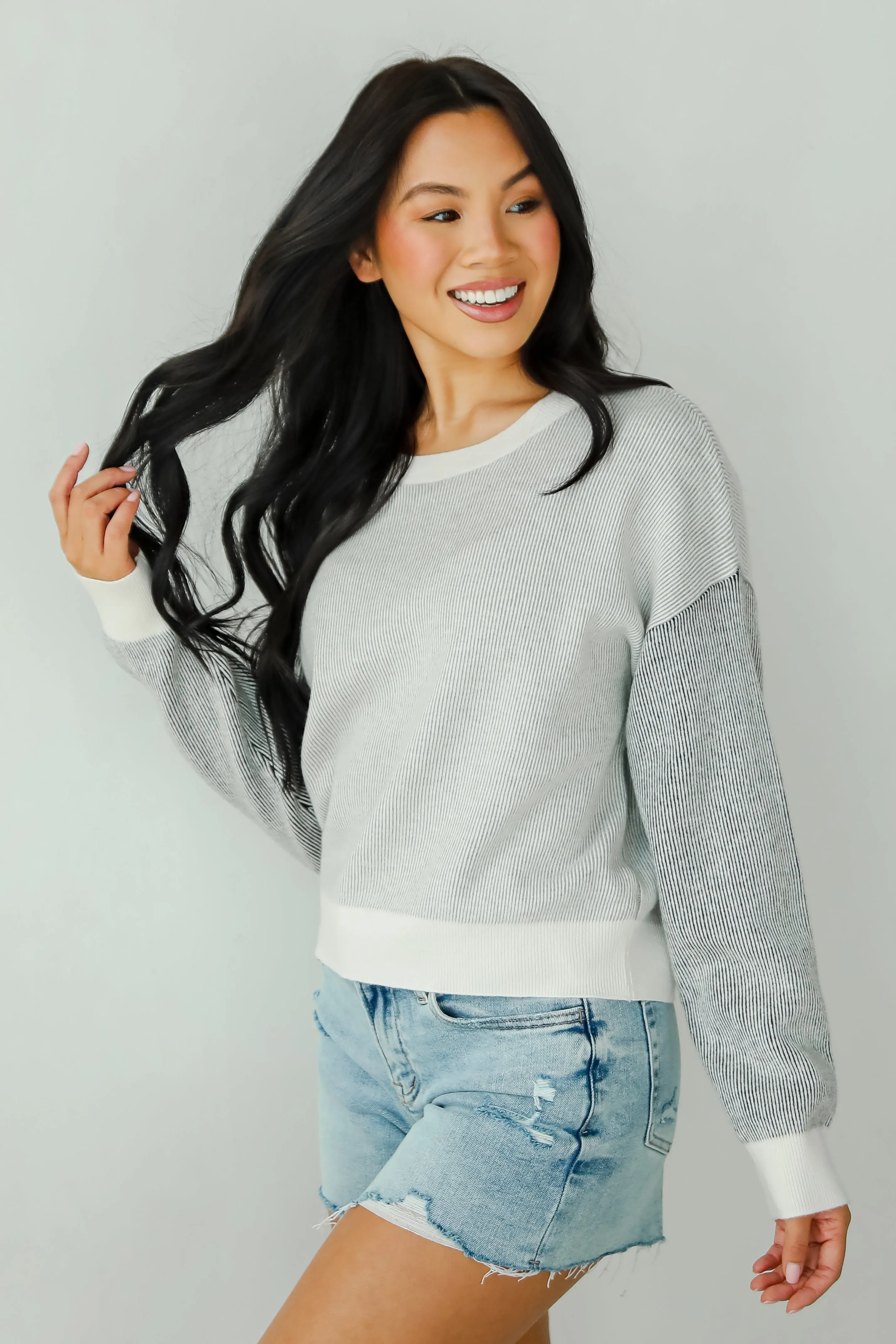 FINAL SALE - Fireside Flirt Grey Ribbed Sweater