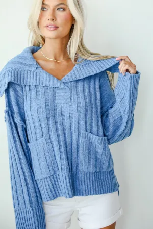 FINAL SALE - Happy Aesthetic Blue Collared Sweater