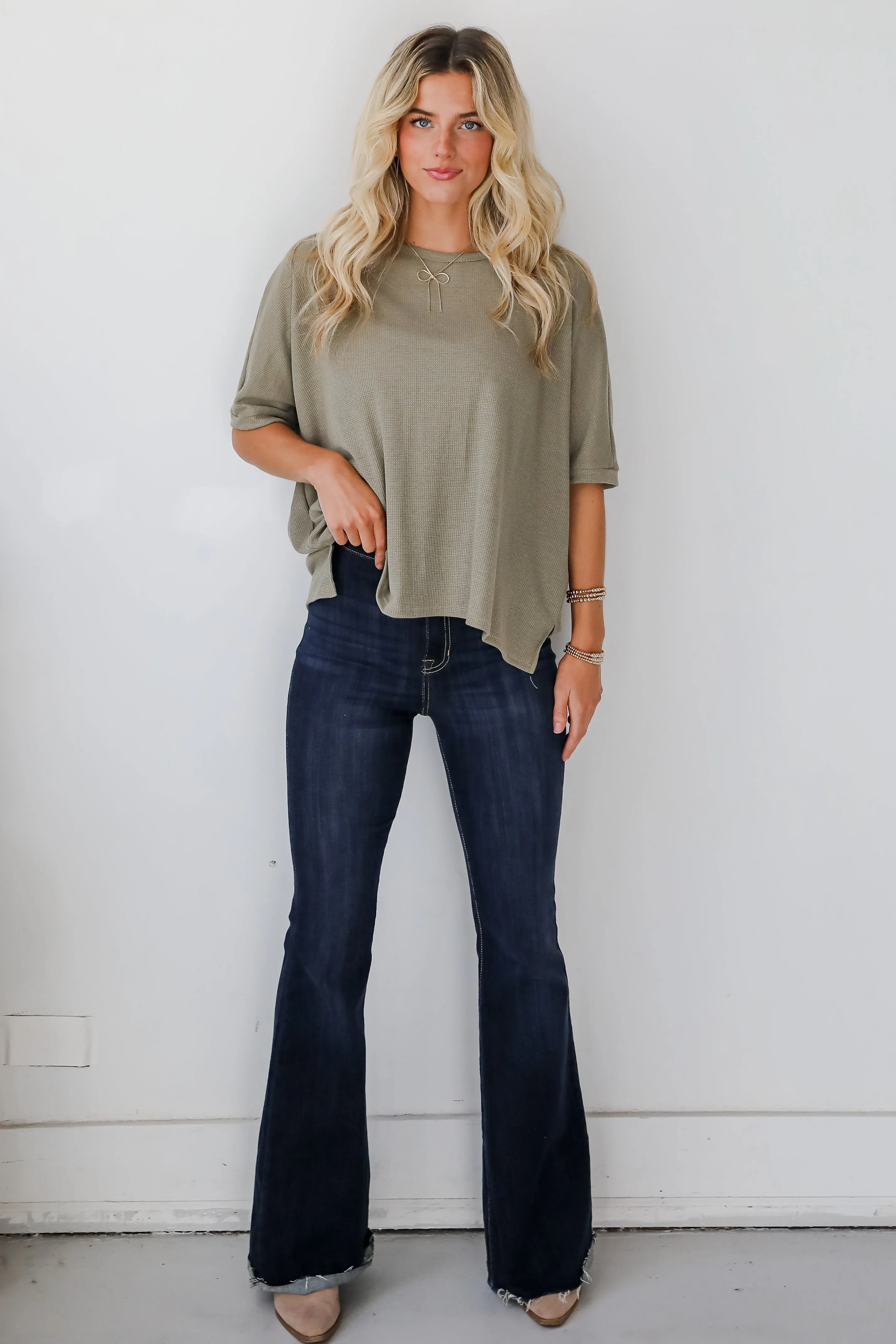 FINAL SALE - Missy Olive Waffle Knit Top - DOORBUSTER
